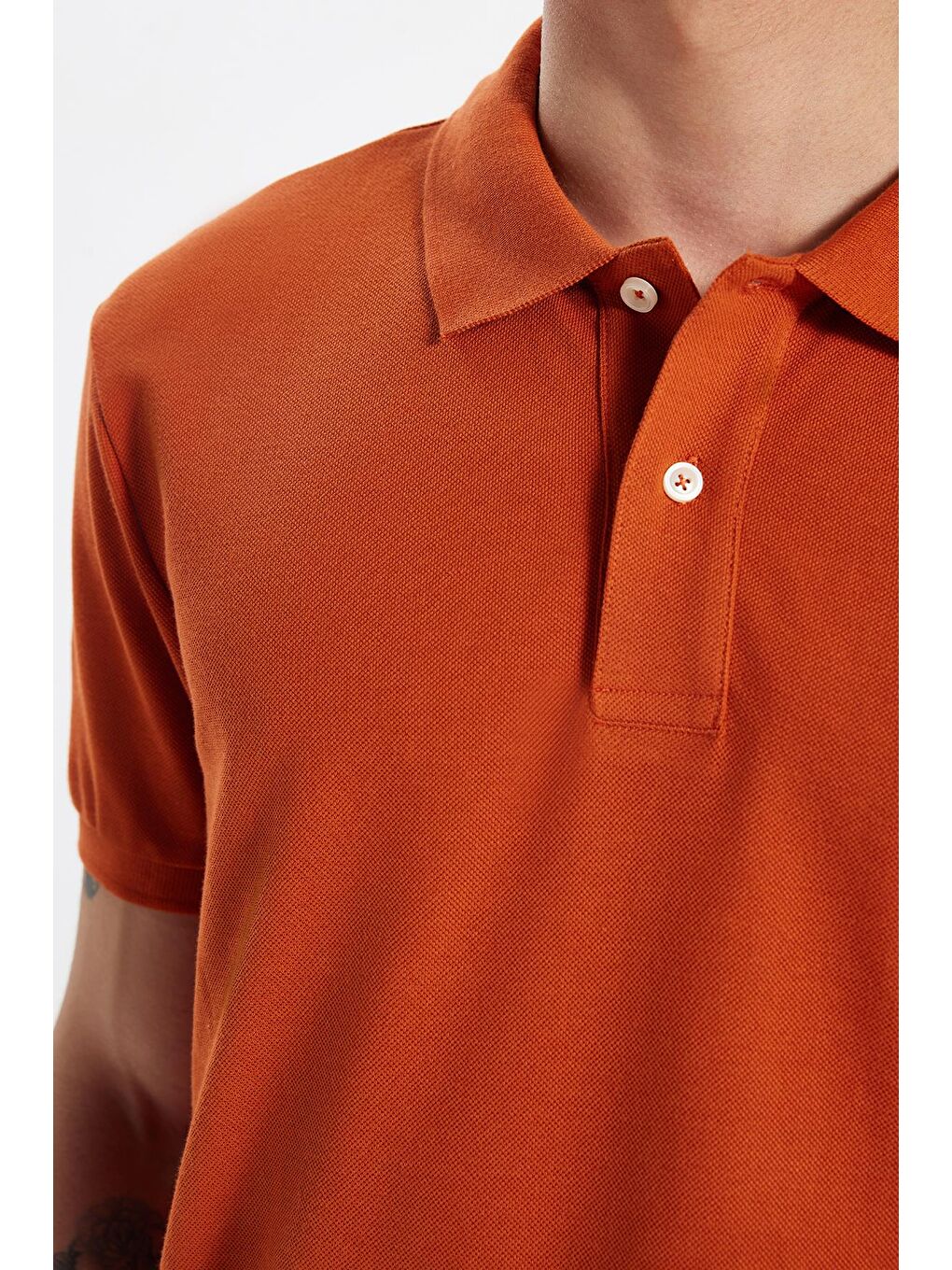 Kahverengi Erkek Slim Fit Dar Kesim %100 Pamuk Kiremit Polo Yaka Tişört-2