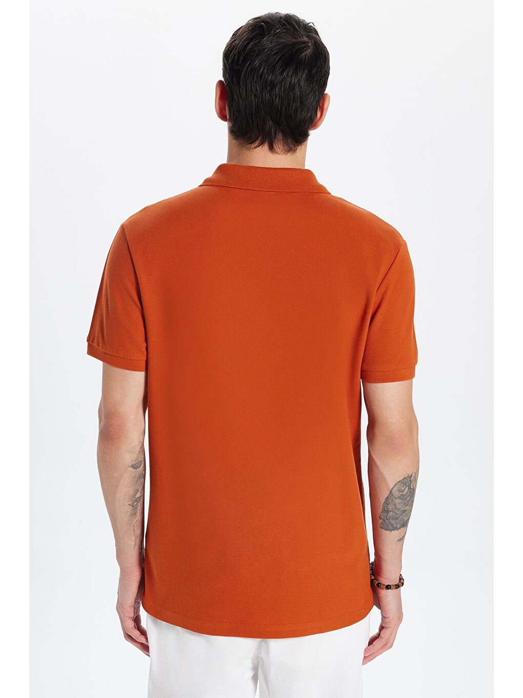 Kahverengi Erkek Slim Fit Dar Kesim %100 Pamuk Kiremit Polo Yaka Tişört-4