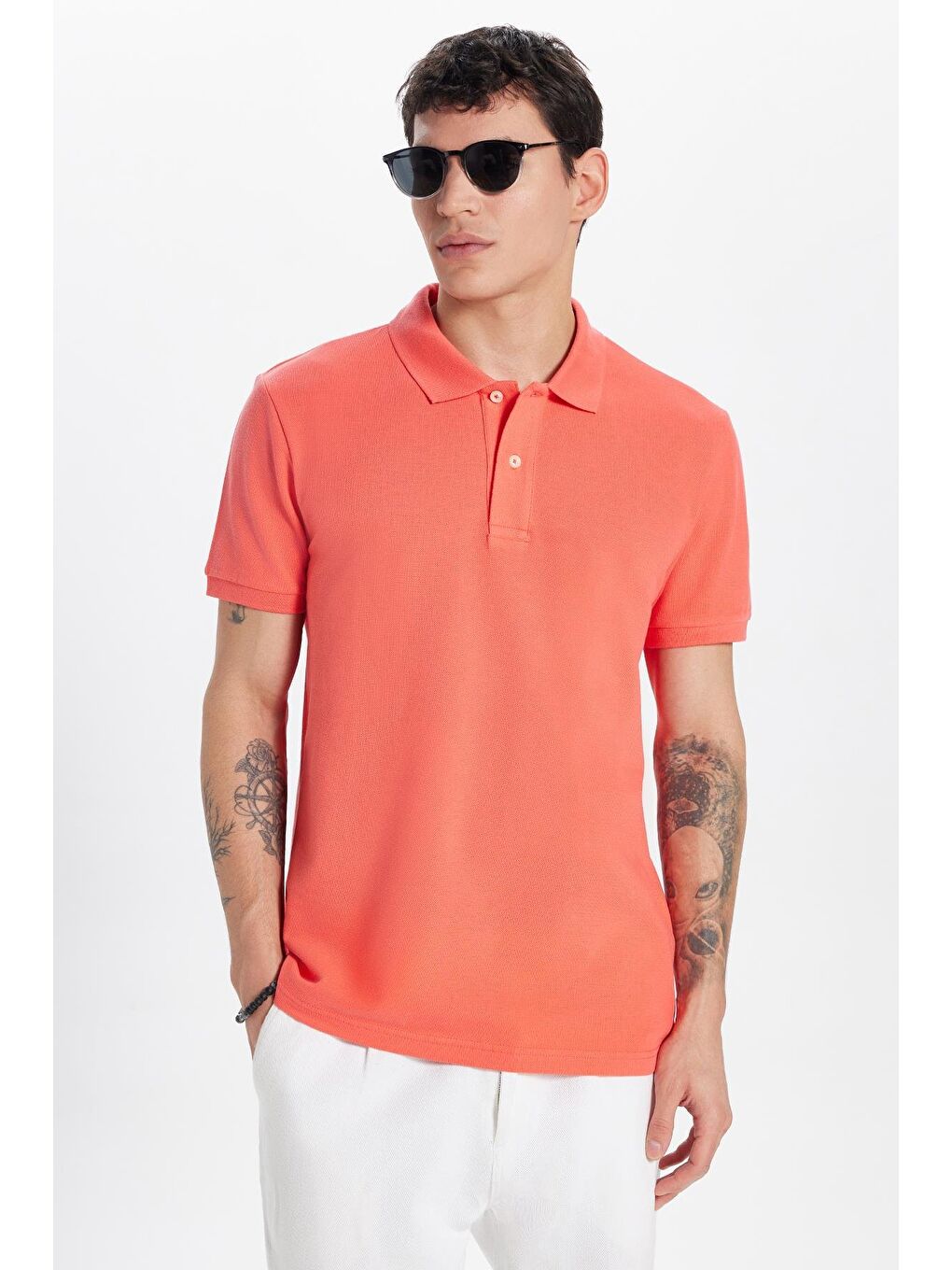 Erkek Slim Fit Dar Kesim %100 Pamuk Mercan Polo Yaka Tişört