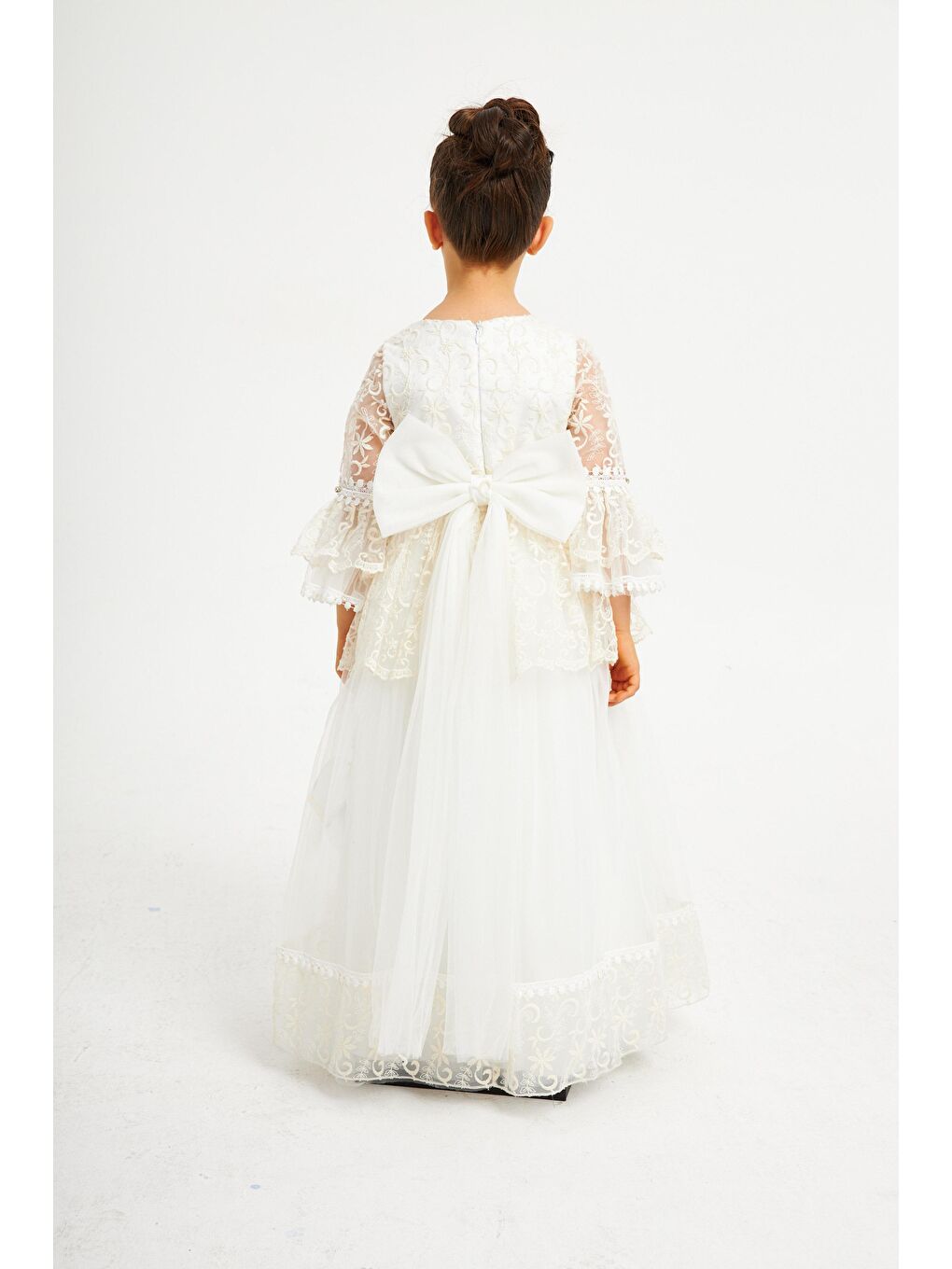 Ekru Yakası Ve Kolları Boncuklu Çantalı Abiye-2