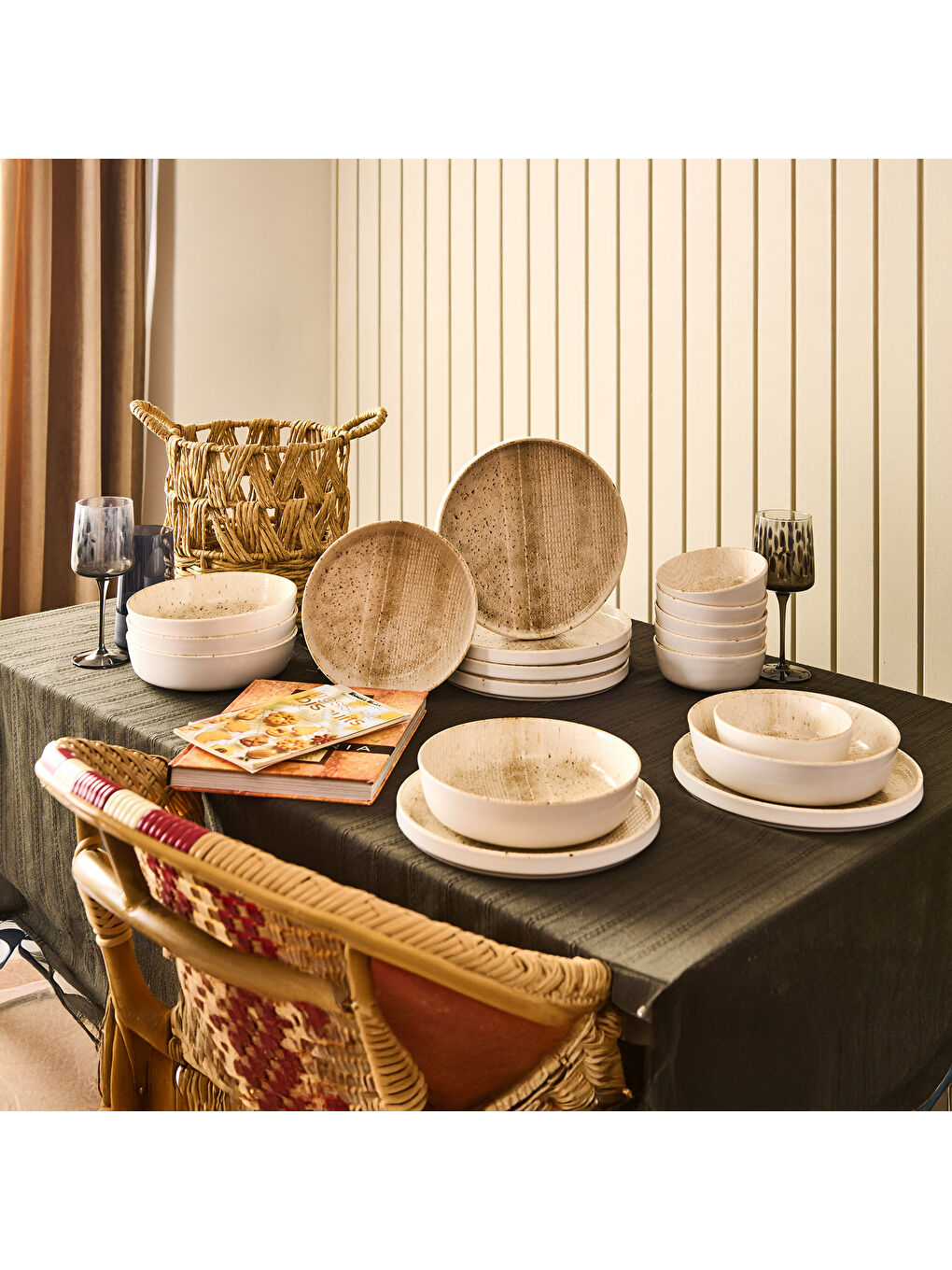 Kitchen 18 Parça Boho Yemek Takımı - Bej