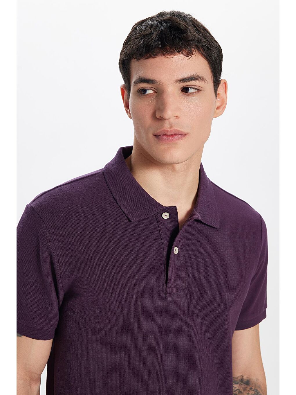 Erkek Slim Fit Dar Kesim %100 Pamuk Mürdüm Polo Yaka Tişört-1