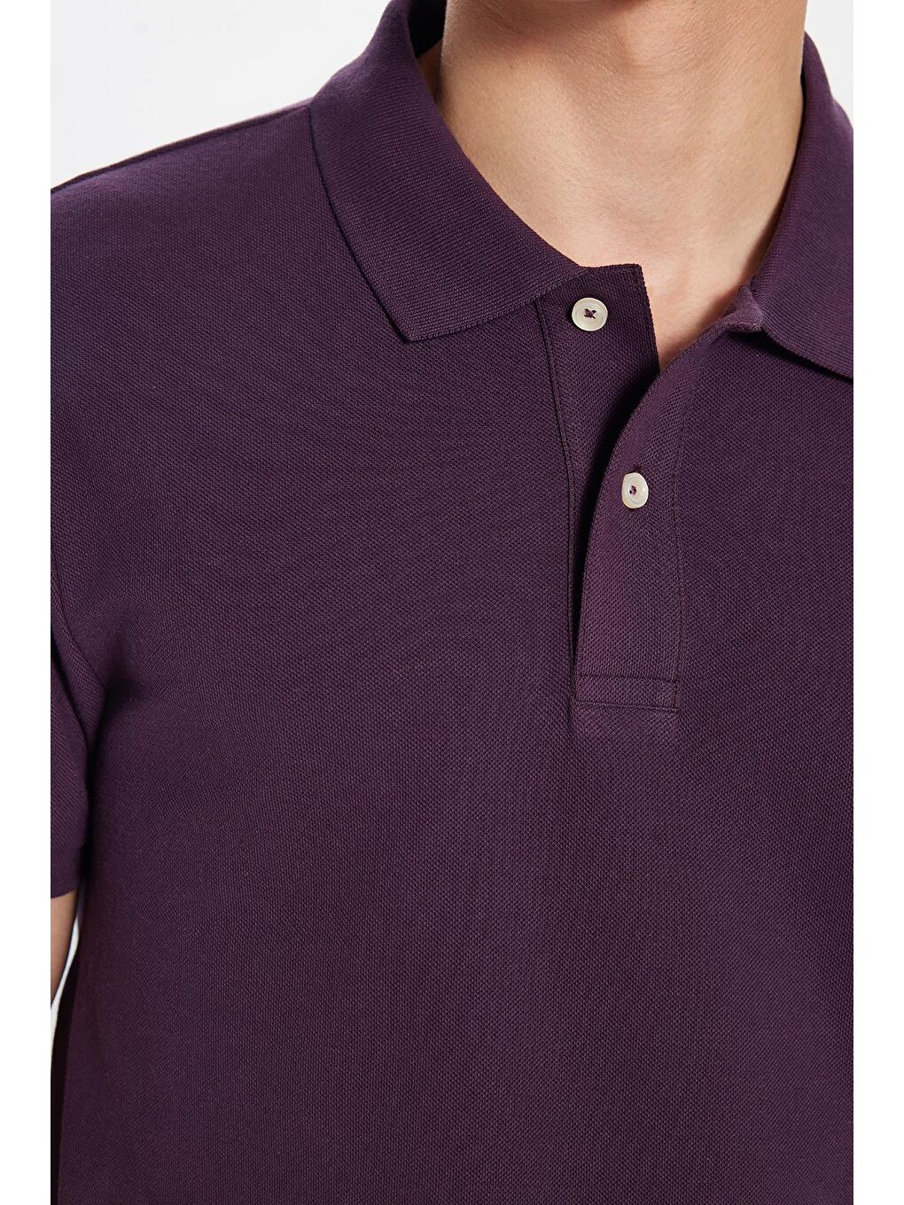 Erkek Slim Fit Dar Kesim %100 Pamuk Mürdüm Polo Yaka Tişört-3