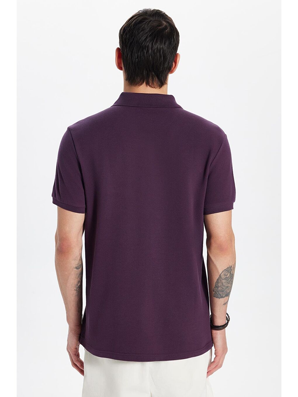 Erkek Slim Fit Dar Kesim %100 Pamuk Mürdüm Polo Yaka Tişört-4