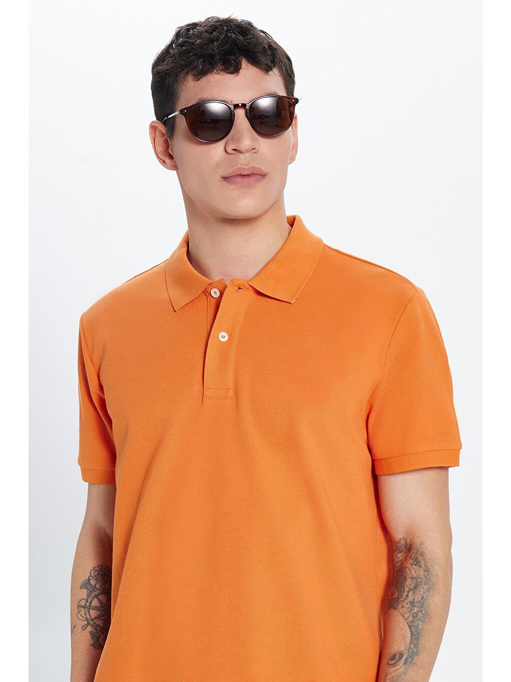 Erkek Slim Fit Dar Kesim %100 Pamuk Turuncu Polo Yaka Tişört-1