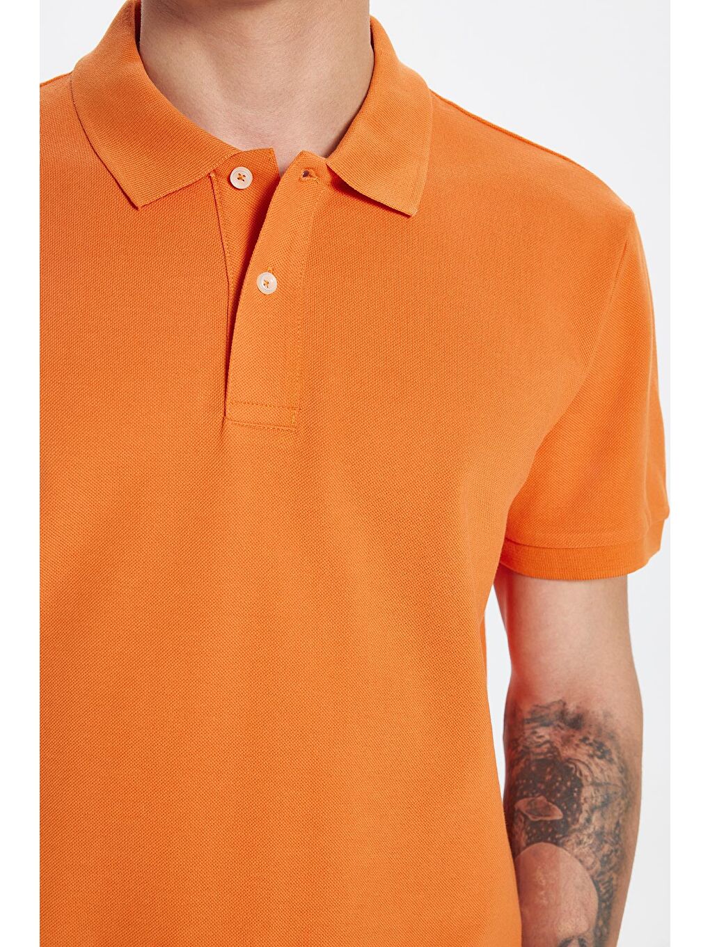 Erkek Slim Fit Dar Kesim %100 Pamuk Turuncu Polo Yaka Tişört-2