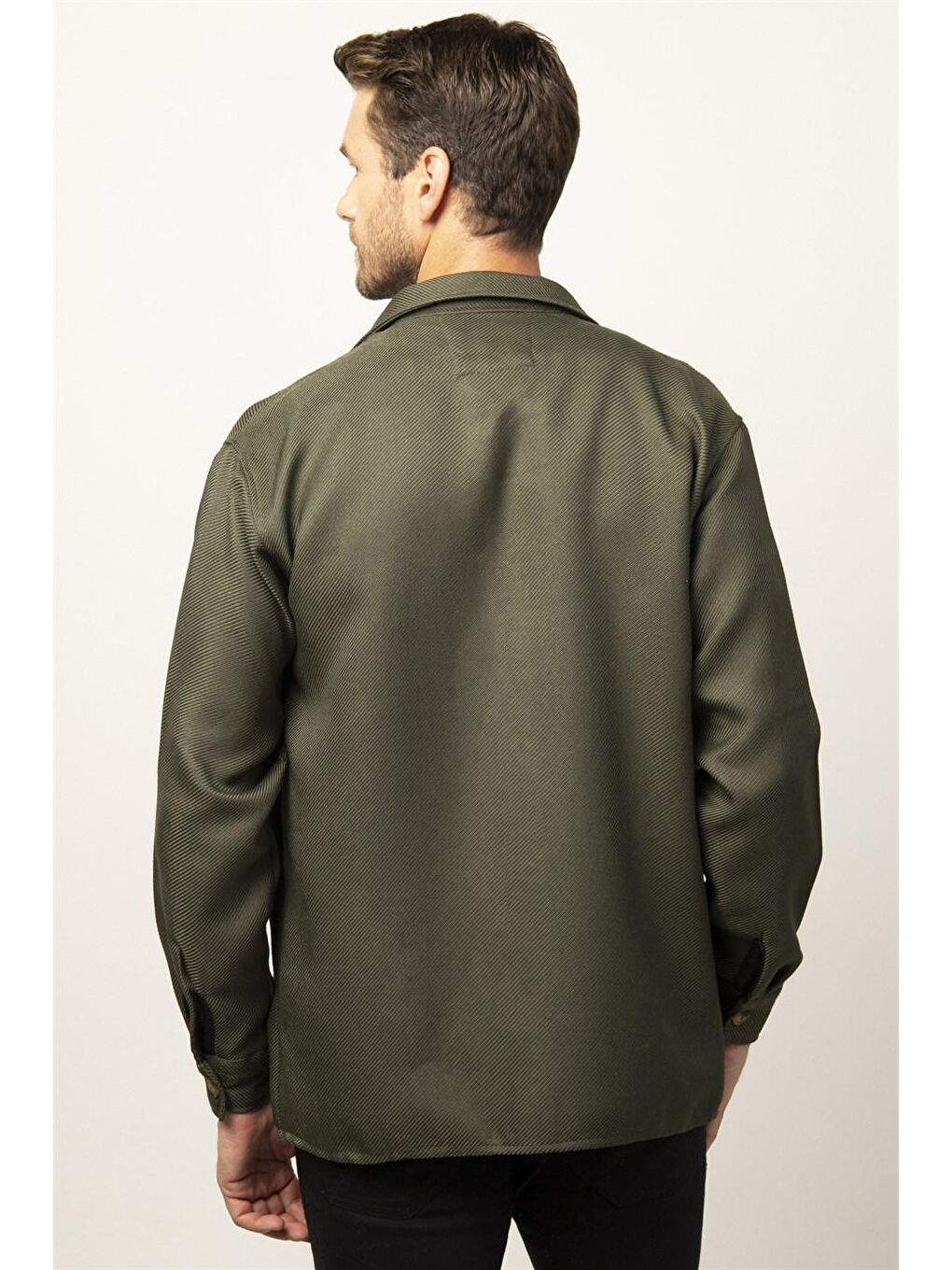 Relax Fit Çift Cep Kapaklı Kışlık Erkek Haki Gömlek-3