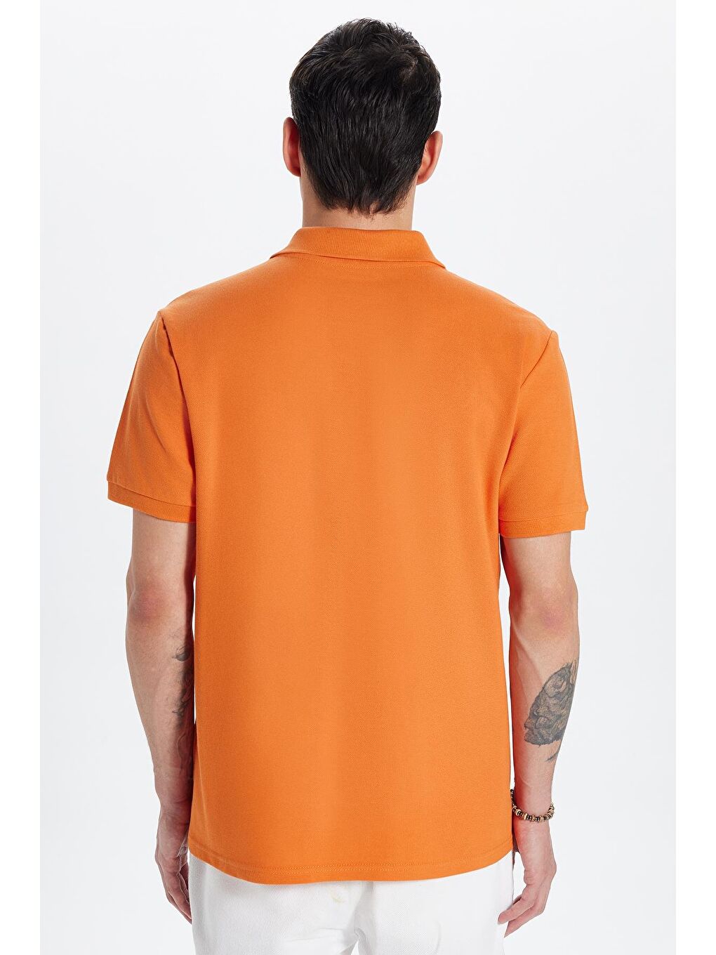 Erkek Slim Fit Dar Kesim %100 Pamuk Turuncu Polo Yaka Tişört-4