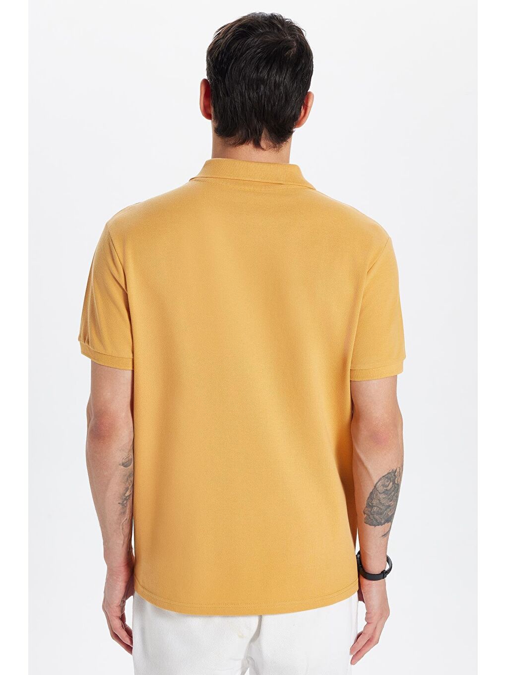Erkek Slim Fit Dar Kesim %100 Pamuklu Sarı Renk Polo Yaka Tişört-4