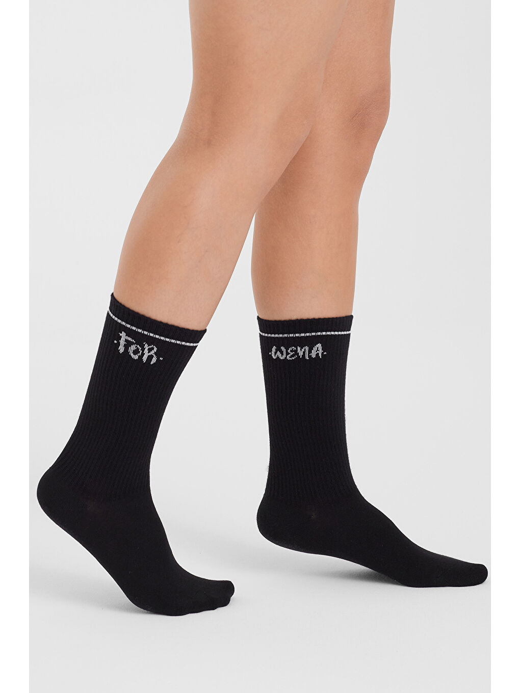 2'li Paket Baskılı Siyah Ve Beyaz Modal Lastiksiz Dikişsiz Derbili Kadın Soket Çorap 36-41-1