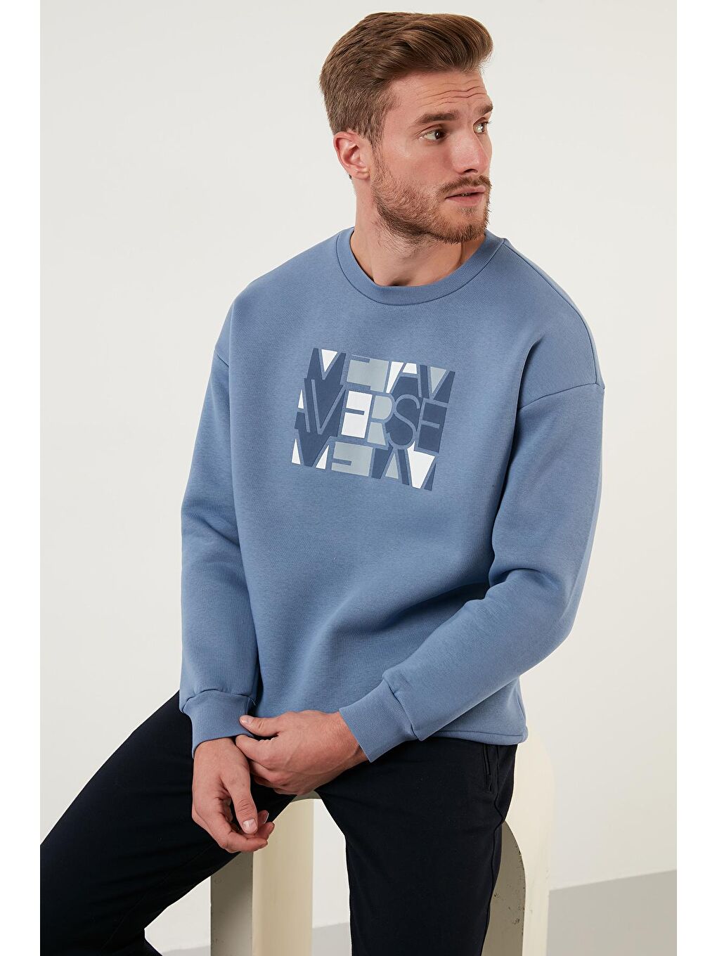 Mavi Pamuklu Oversize İçi Tüylü Yumuşak Şardonlu Sweat 572METAVERSE