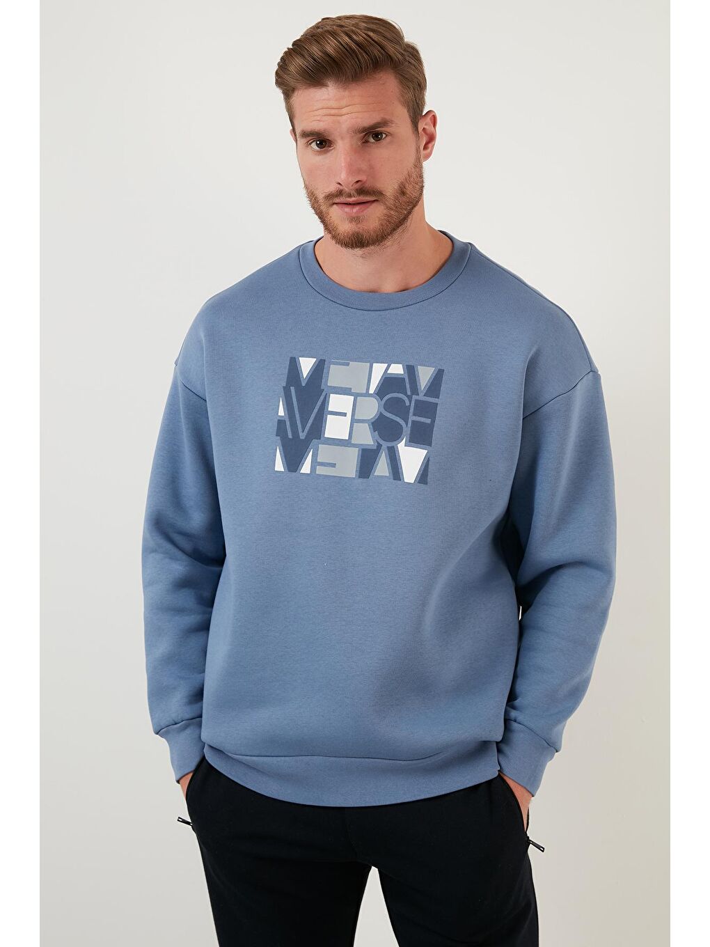 Mavi Pamuklu Oversize İçi Tüylü Yumuşak Şardonlu Sweat 572METAVERSE-1