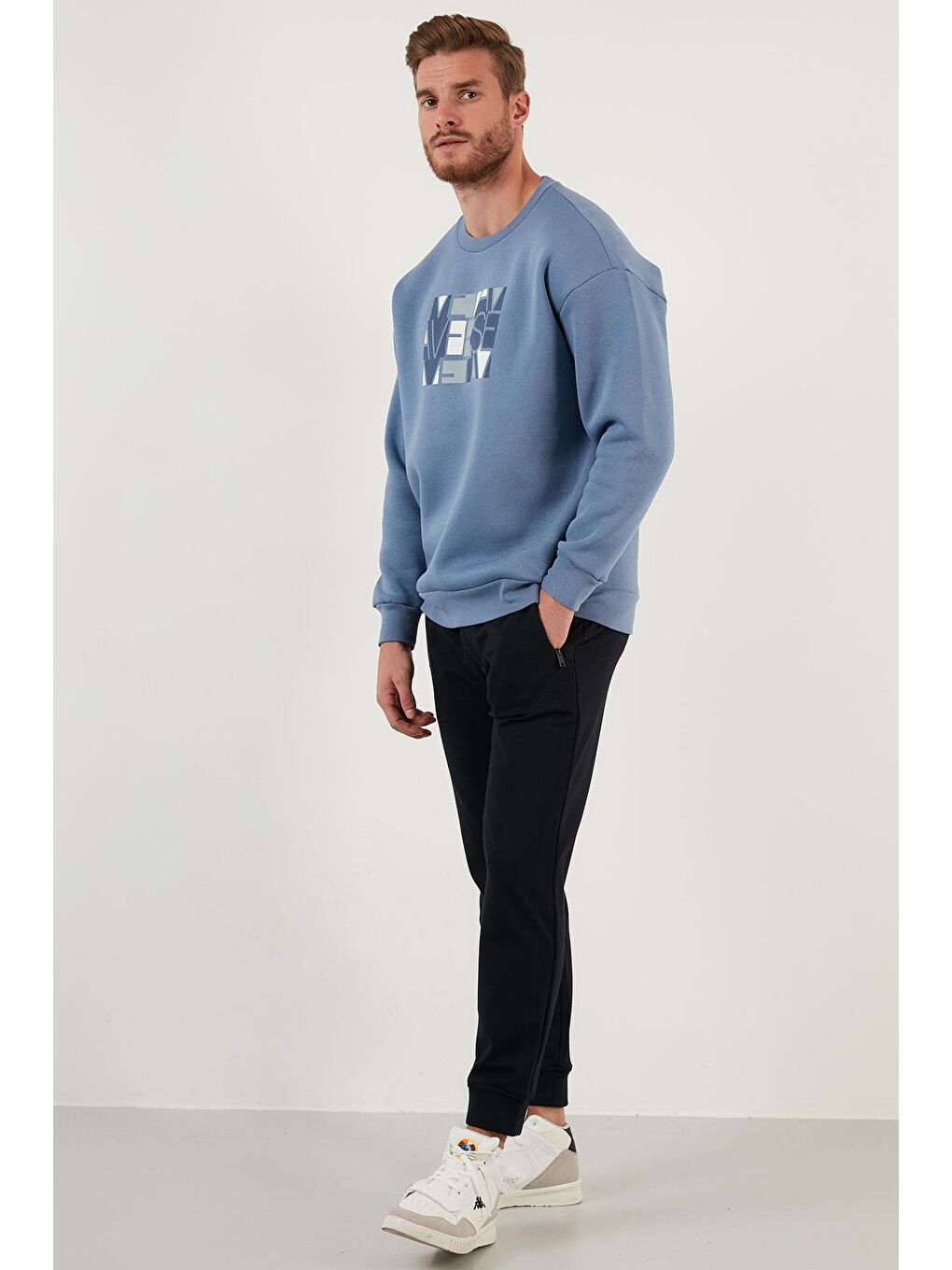 Mavi Pamuklu Oversize İçi Tüylü Yumuşak Şardonlu Sweat 572METAVERSE-2