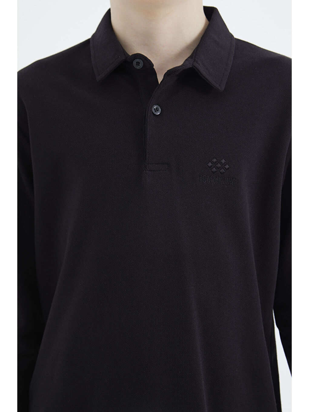 Siyah Polo Yaka Basic Erkek Çocuk Tişört - 11171-2