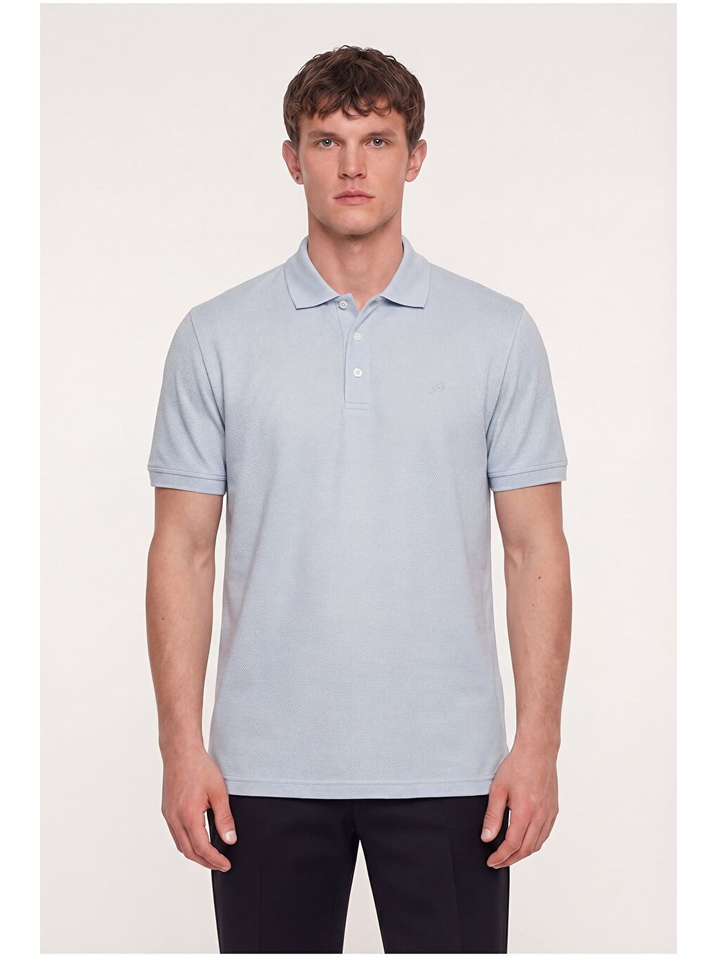 Erkek Açık Gri Dar Kesim Slim Fit %100 Pamuk Dokuma Düğmeli Polo Yaka Tişört