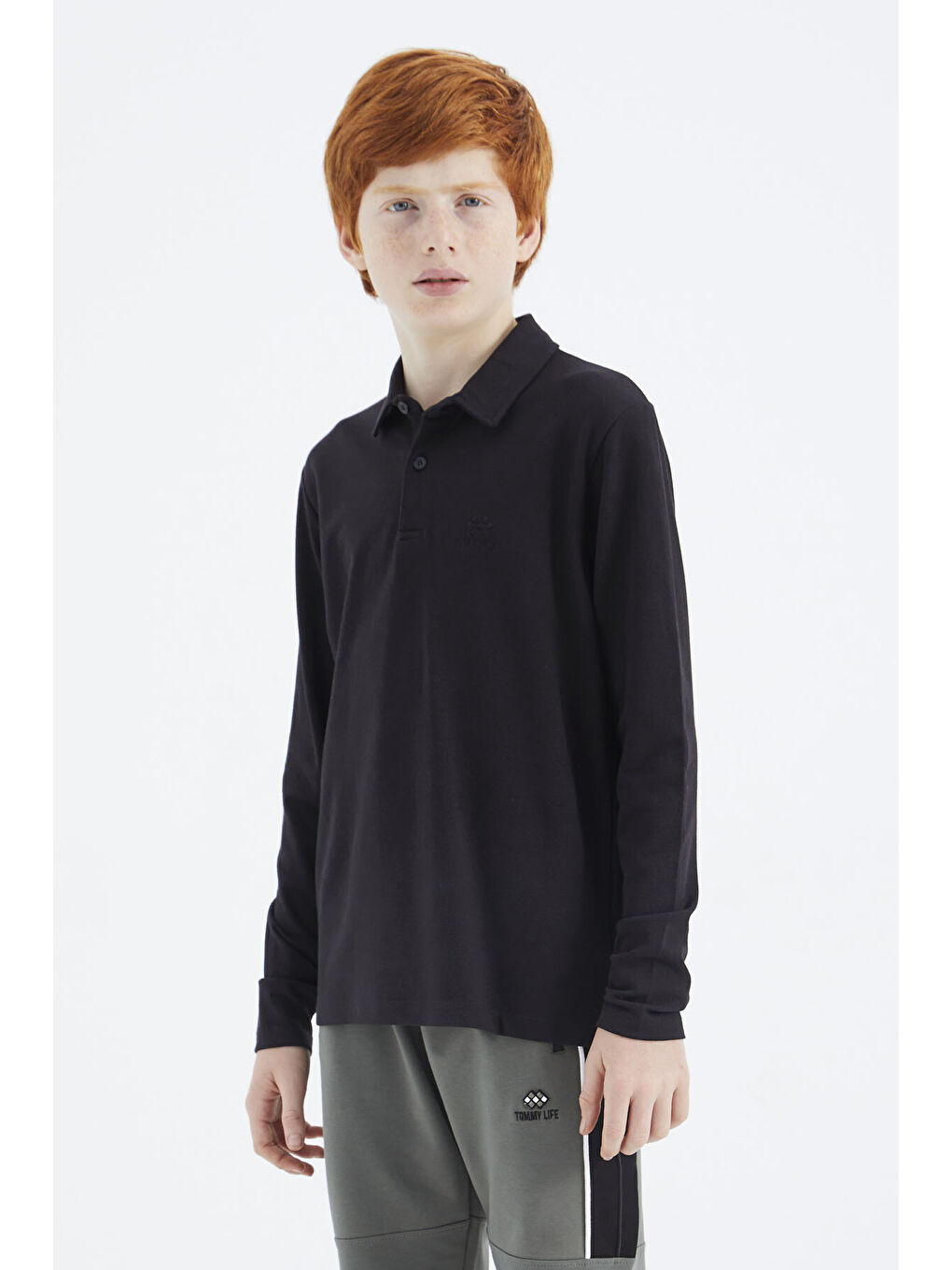 Siyah Polo Yaka Basic Erkek Çocuk Tişört - 11171-4