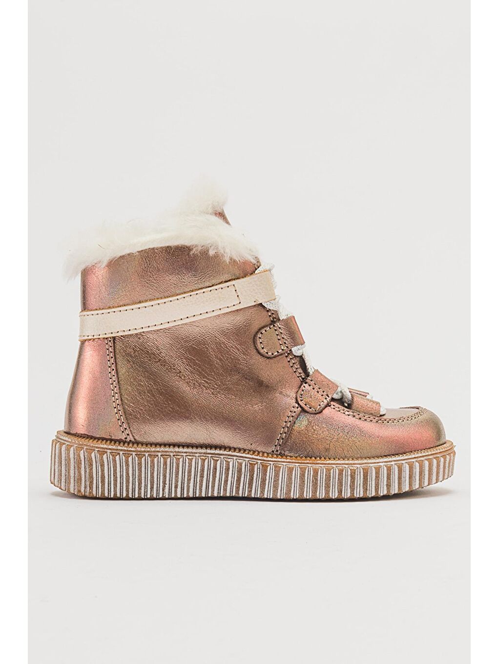 Bej Kız Çocuk Vizon Simli Hakiki Deri Anatomik Günlük Bot-3