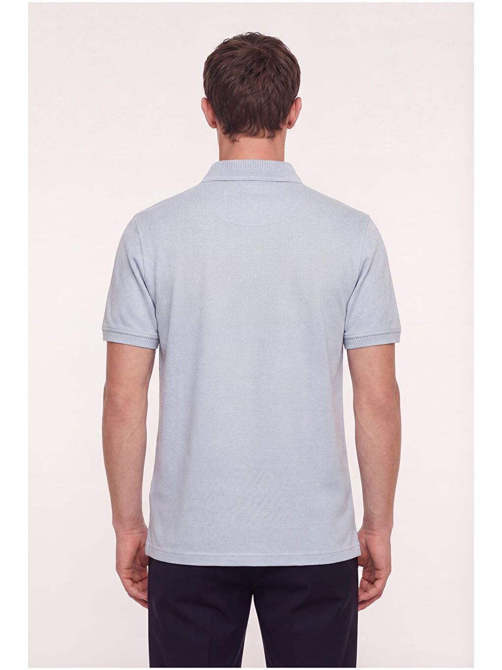 Erkek Açık Gri Dar Kesim Slim Fit %100 Pamuk Dokuma Düğmeli Polo Yaka Tişört-3