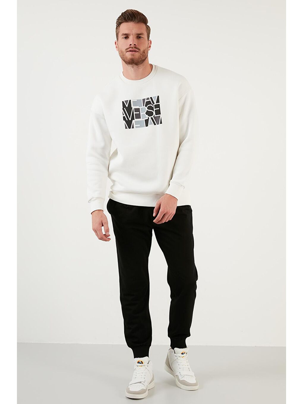 Ekru Pamuklu Oversize İçi Tüylü Yumuşak Şardonlu Erkek Sweat 572METAVERSE-2