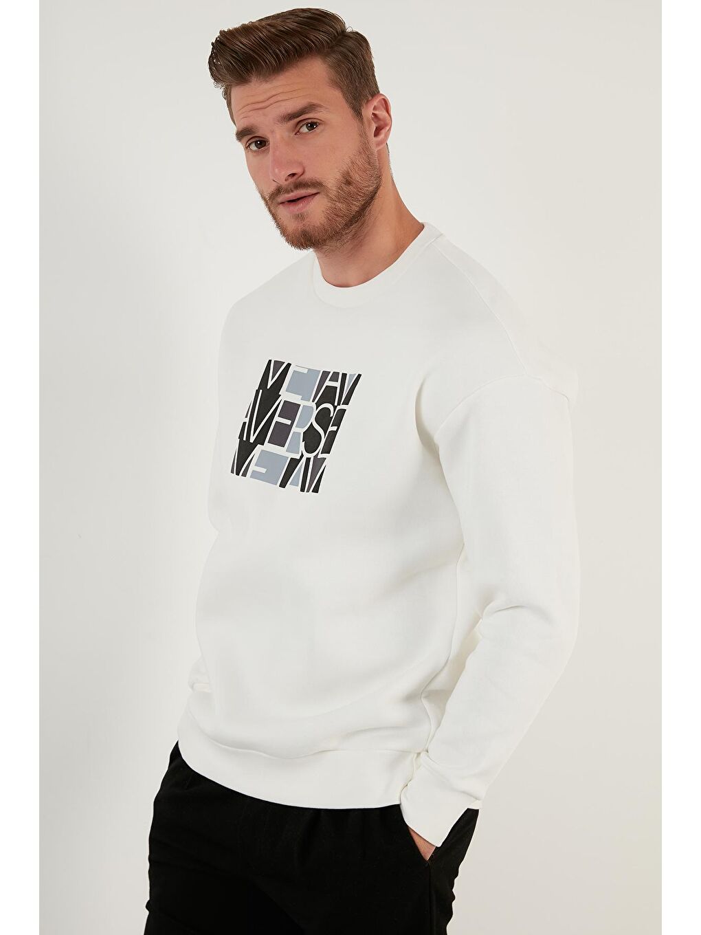Ekru Pamuklu Oversize İçi Tüylü Yumuşak Şardonlu Erkek Sweat 572METAVERSE-4