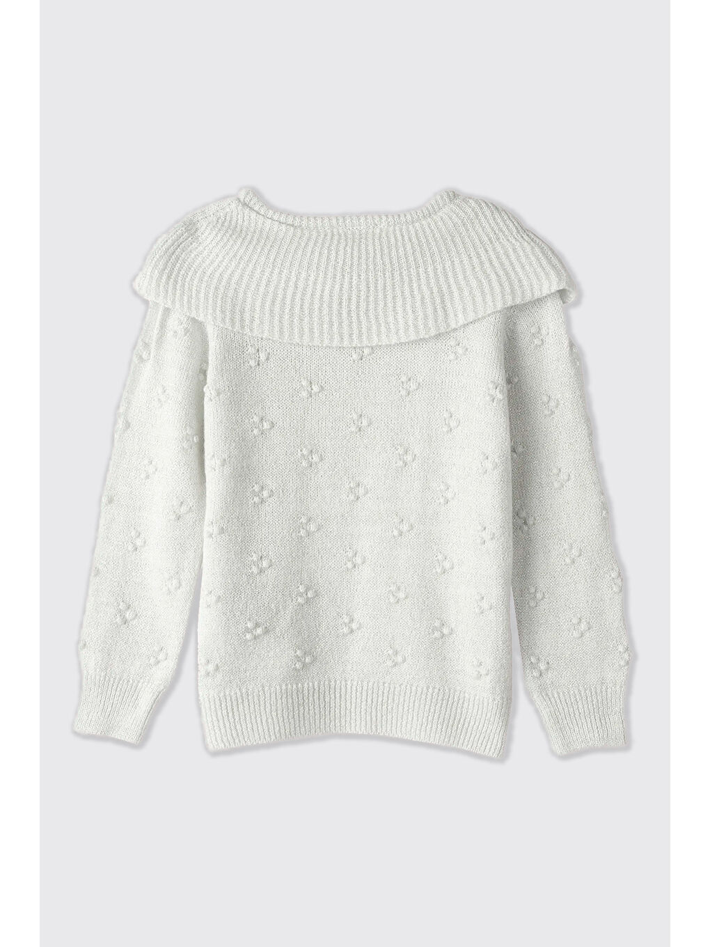 Kız Çocuk Dokulu Ekru Triko Kazak-1