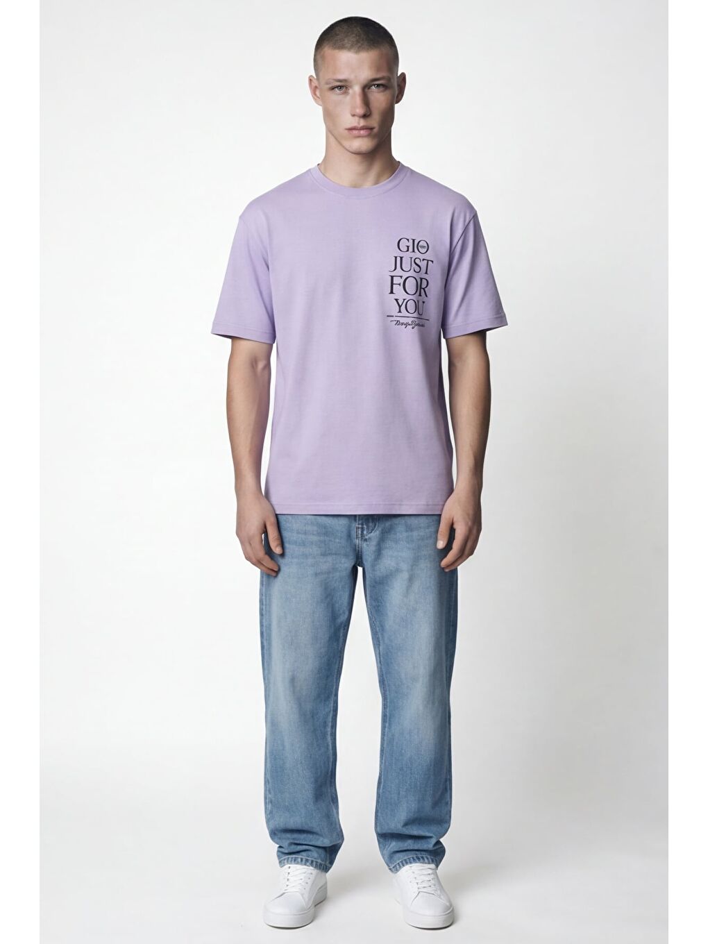 Giotelli Erkek Lila Geniş Kesim Oversize Fit %100 Pamuk Dokuma Bisiklet Yaka Tişört-1