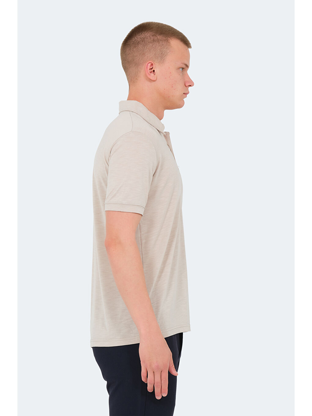 Bej Polo Yaka Kısa Kollu Erkek Tişört-3