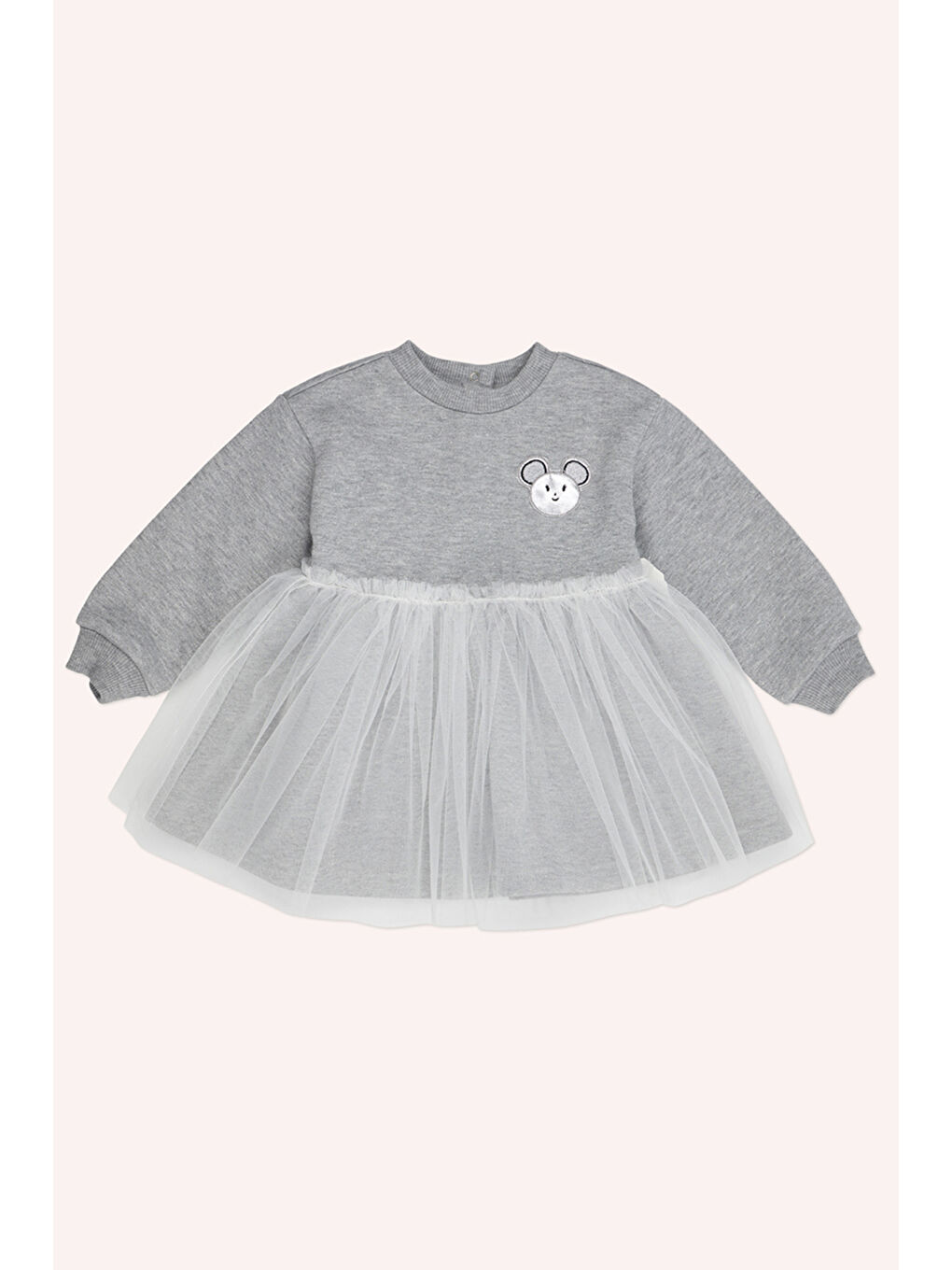 Kız Bebek Aplike Detaylı Örme Gri-Melanj Elbise
