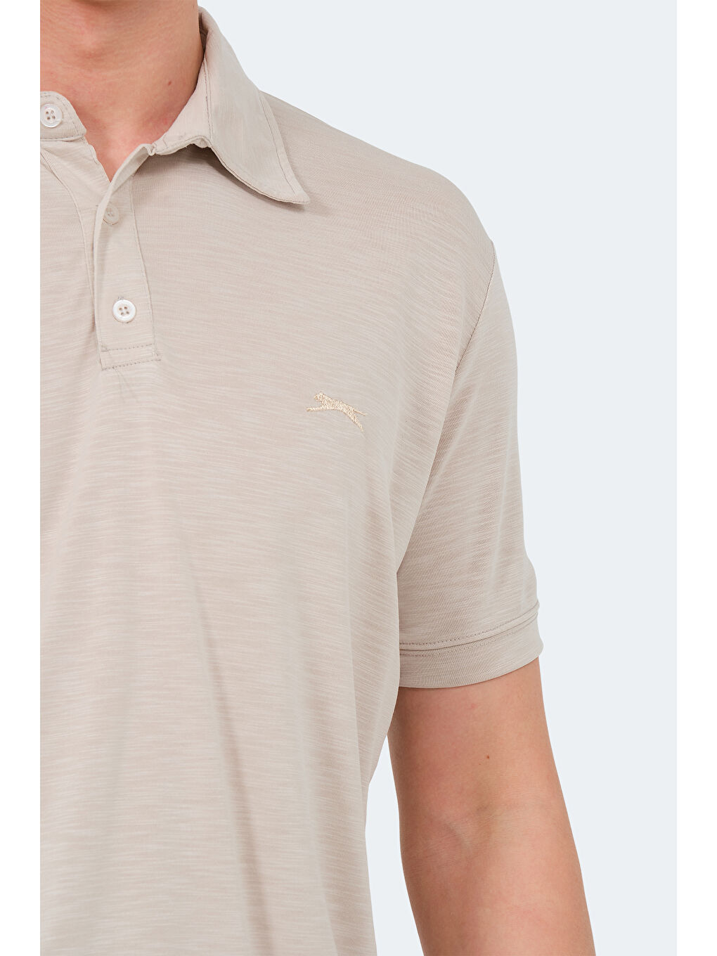Bej Polo Yaka Kısa Kollu Erkek Tişört-4
