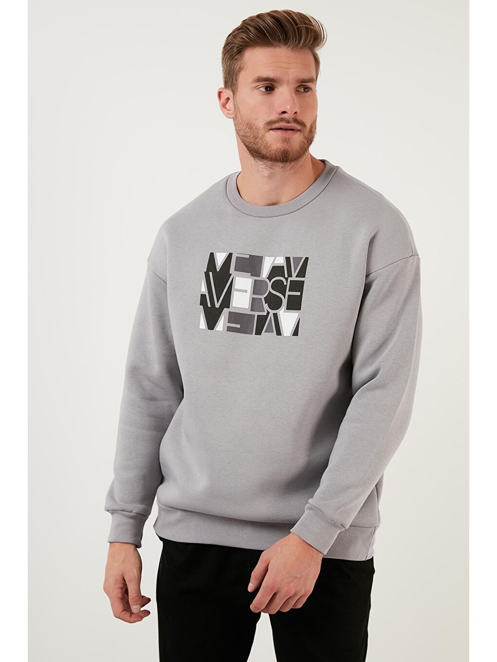 Gri Pamuklu Oversize İçi Tüylü Yumuşak Şardonlu Sweat 572METAVERSE-1