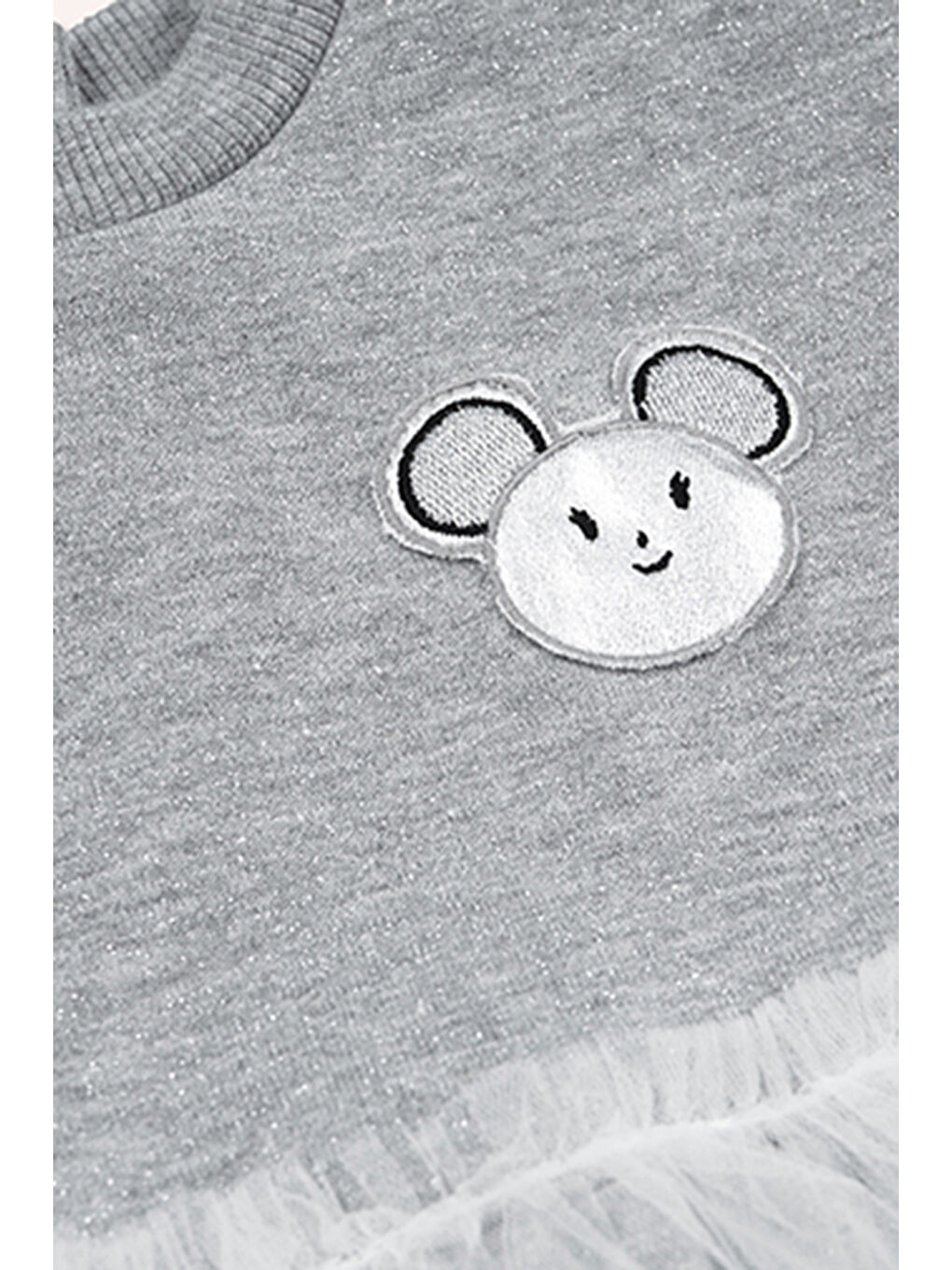 Kız Bebek Aplike Detaylı Örme Gri-Melanj Elbise-2