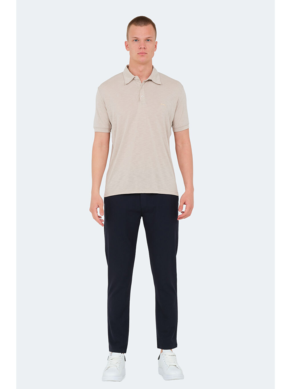 Bej Polo Yaka Kısa Kollu Erkek Tişört-6