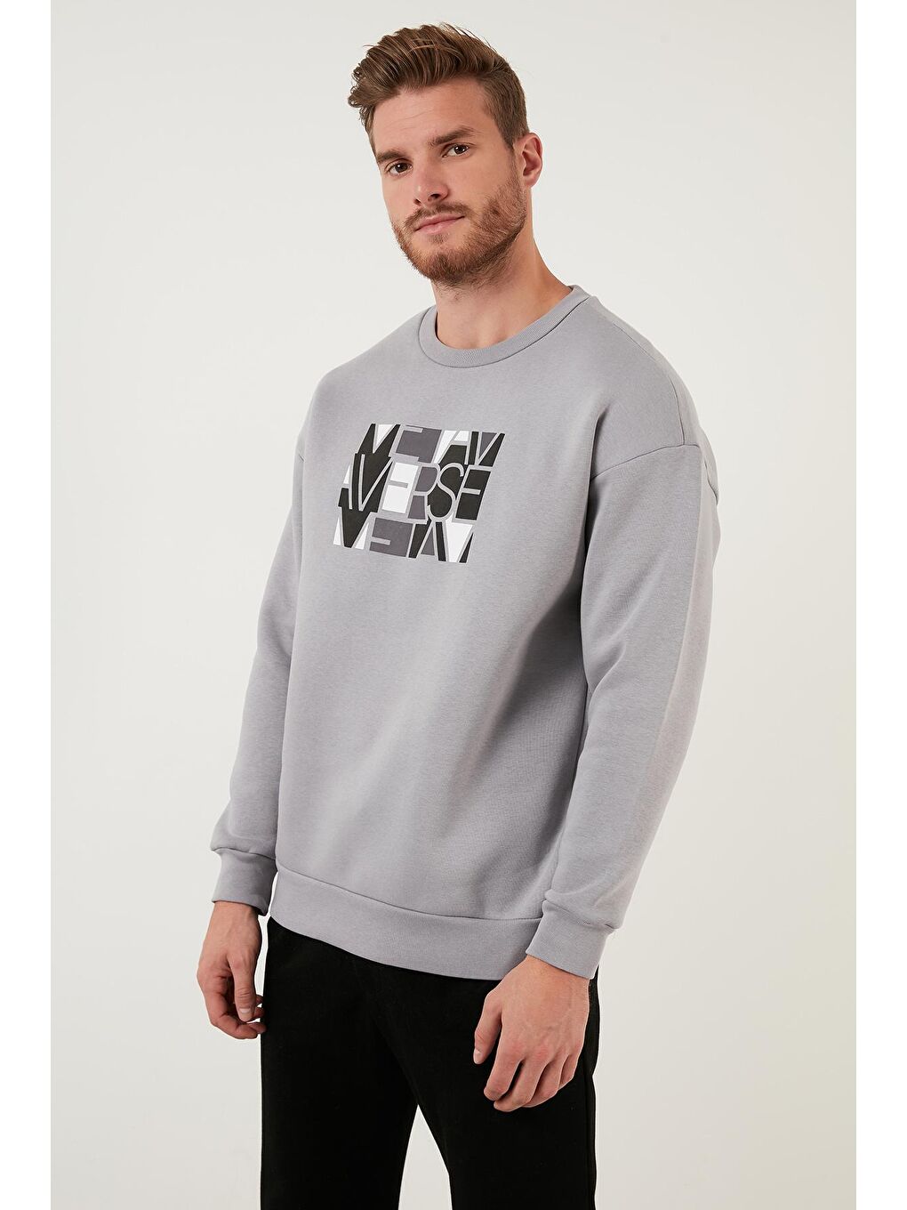 Gri Pamuklu Oversize İçi Tüylü Yumuşak Şardonlu Sweat 572METAVERSE-4