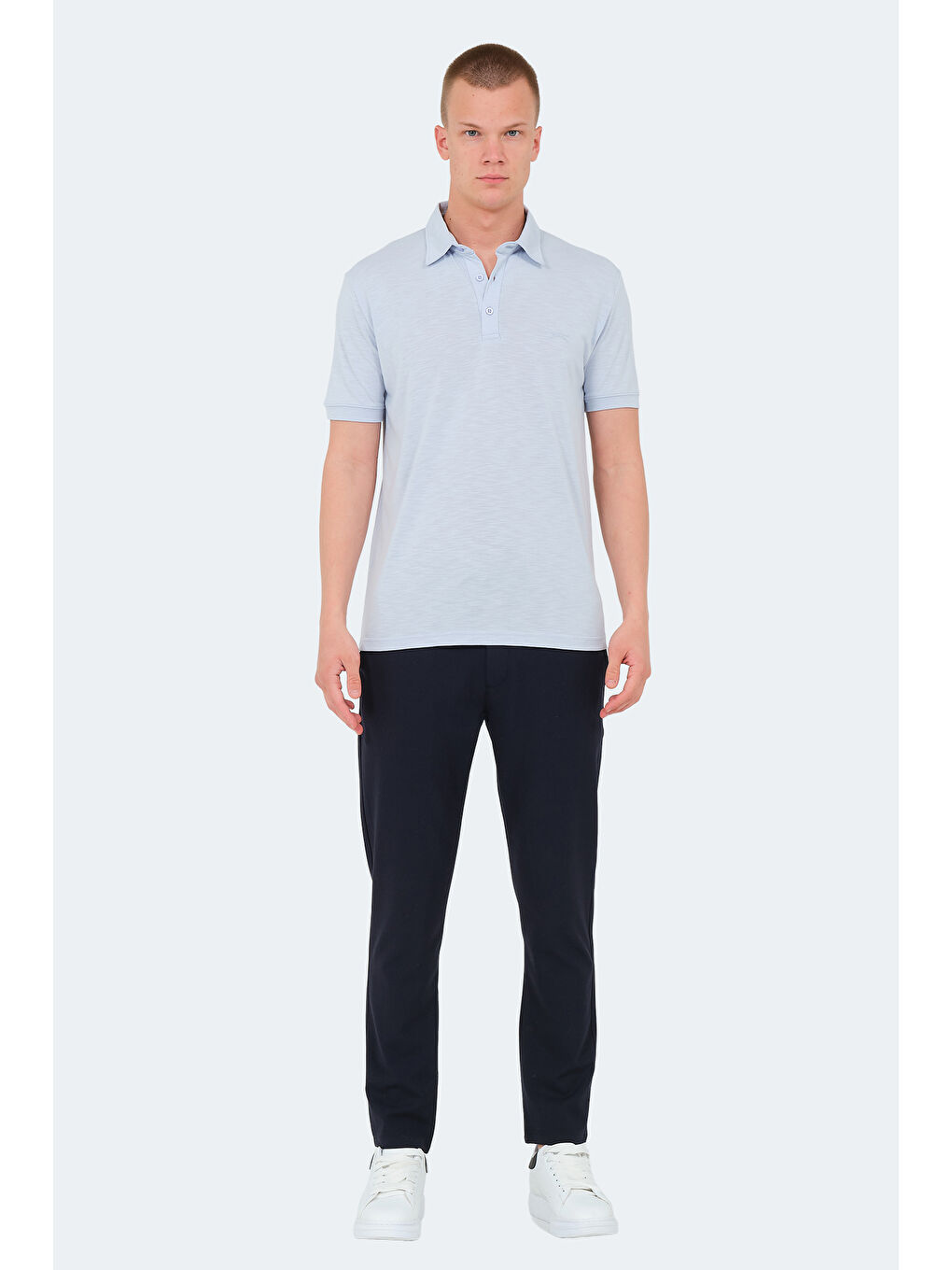 Mavi Polo Yaka Kısa Kollu Erkek Tişört-6