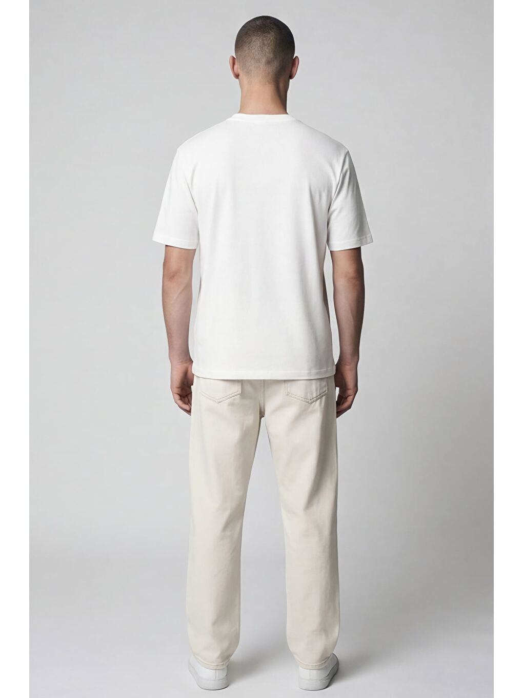 Giotelli Erkek Beyaz Geniş Kesim Oversize Fit %100 Pamuk Baskılı Bisiklet Yaka Tişört-3