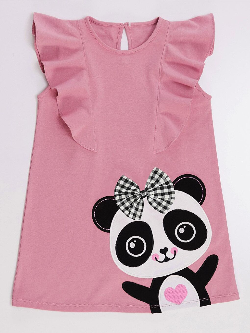 Denokids Pembe Panda Fırfır Detaylı Kız Elbise - 2