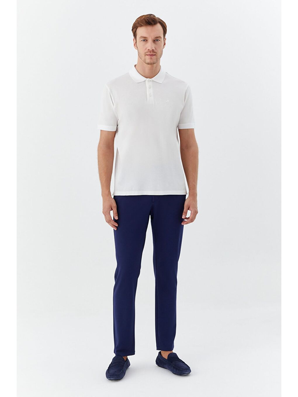 Erkek Beyaz Dar Kesim Slim Fit %100 Pamuk Dokuma Düğmeli Polo Yaka T-Shirt-1