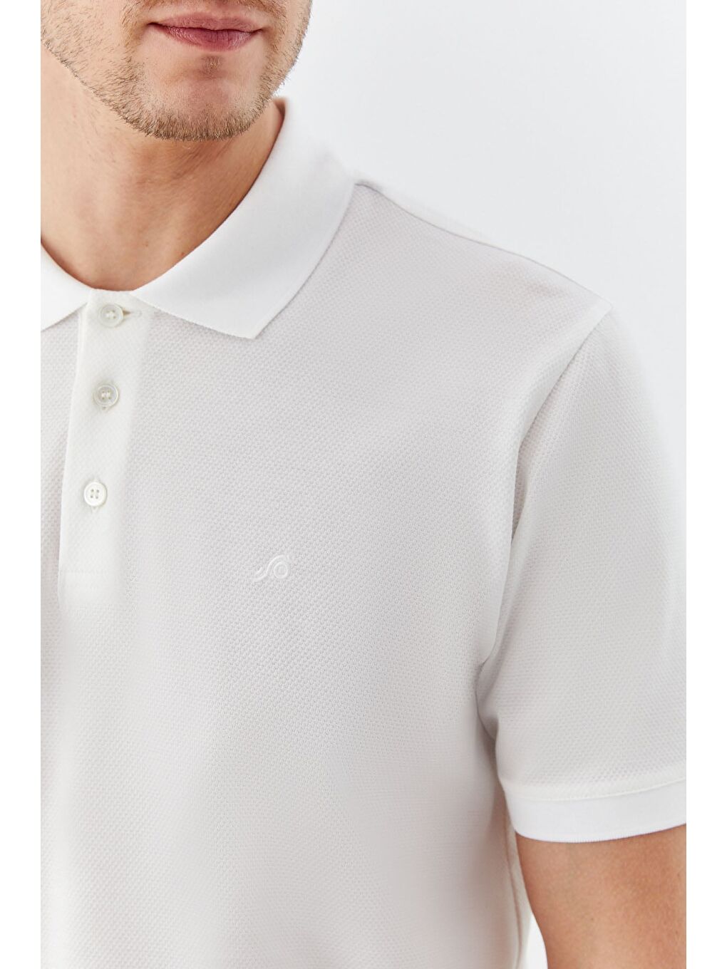 Erkek Beyaz Dar Kesim Slim Fit %100 Pamuk Dokuma Düğmeli Polo Yaka T-Shirt-2