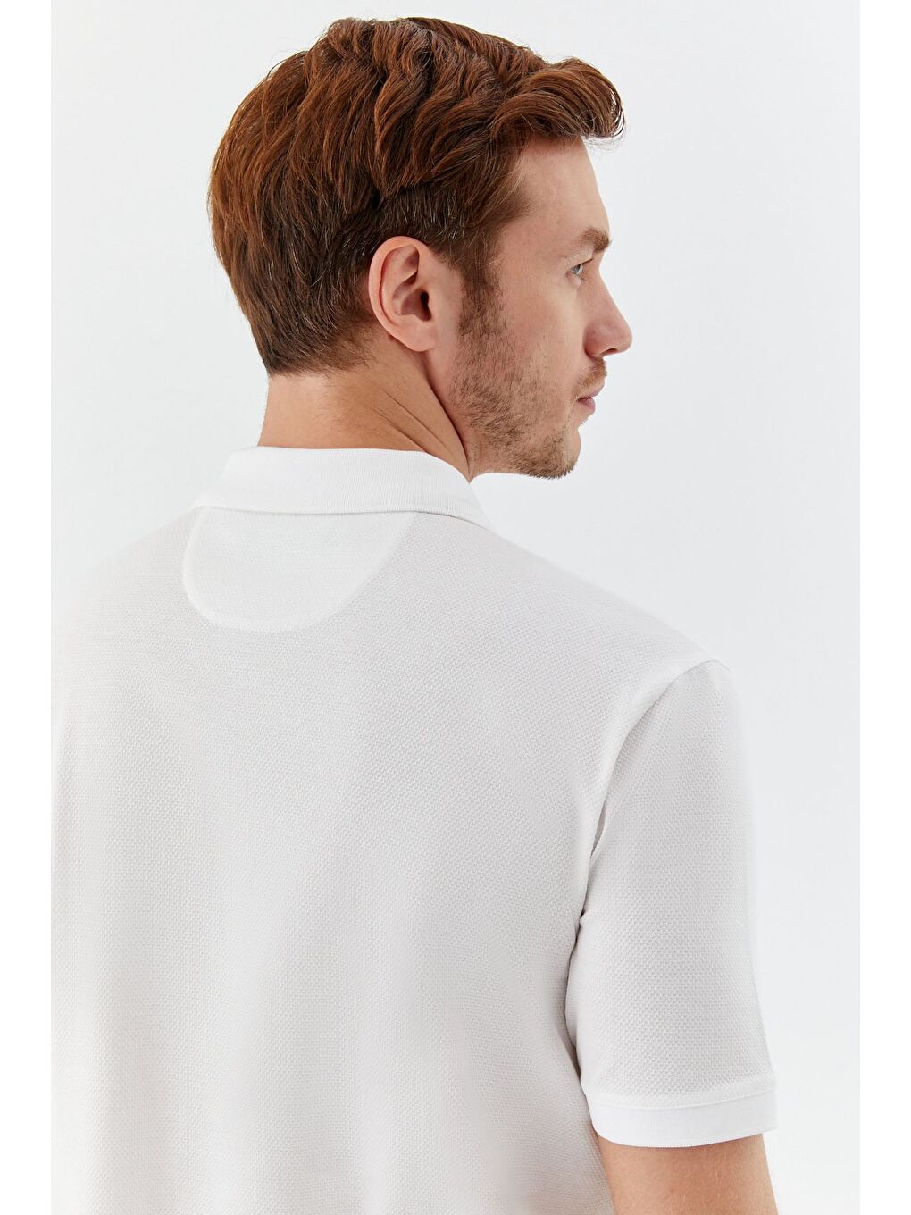 Erkek Beyaz Dar Kesim Slim Fit %100 Pamuk Dokuma Düğmeli Polo Yaka T-Shirt-5