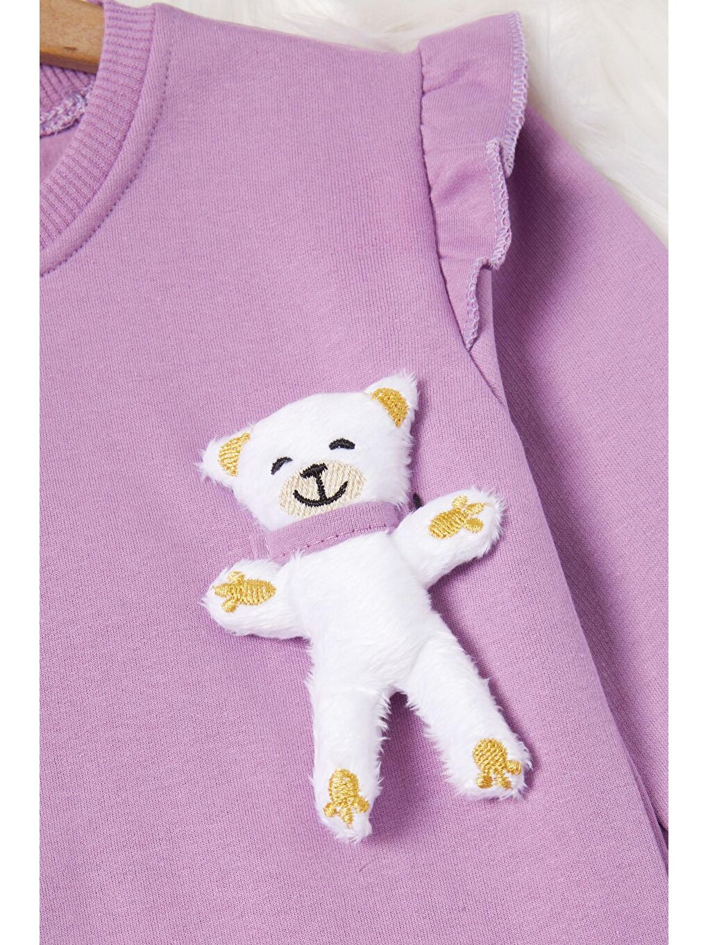 Pembe Life Kids Club Lila Ayıcıklı Kolları Volanlı Kız Çocuk Şardonlu Sweatshirt 16981 - 1