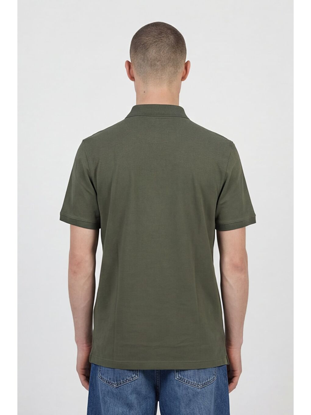 Erkek Haki Dar Kesim Slim Fit %100 Pamuk Kısa Kollu Düğmeli Polo Yaka Tişört-3