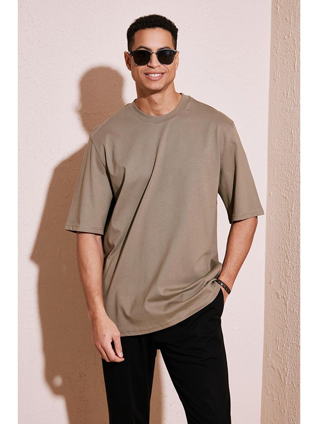 Buratti Kahverengi Pamuklu Oversize Bisiklet Yaka Basic T Shirt 5902365 - 1