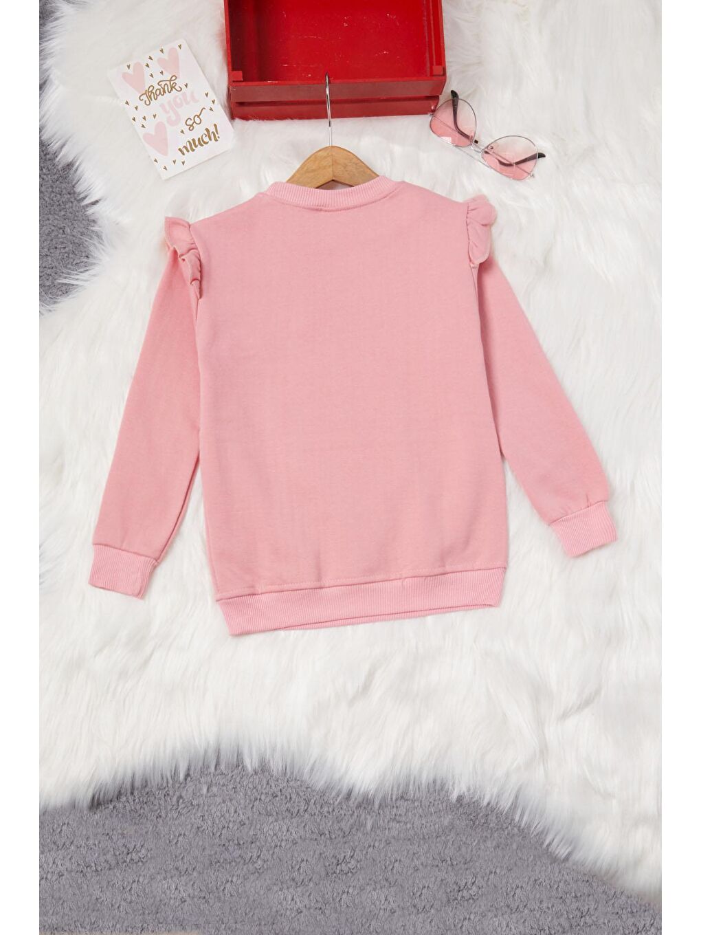 Pembe Life Kids Club Gülkurusu Gül Kurusu Ayıcıklı Kolları Volanlı Kız Çocuk Şardonlu Sweatshirt 16982 - 3