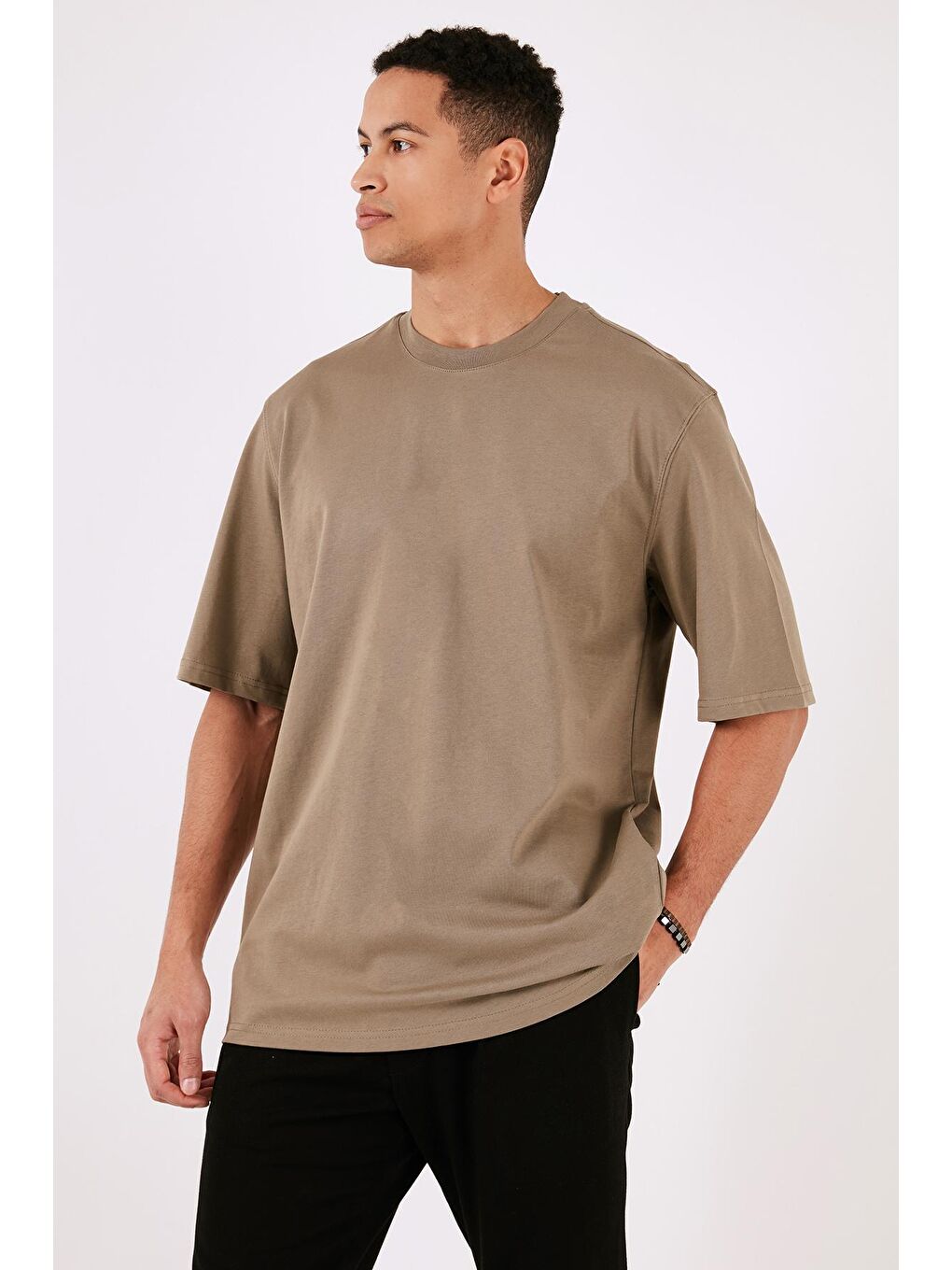 Buratti Kahverengi Pamuklu Oversize Bisiklet Yaka Basic T Shirt 5902365 - 2