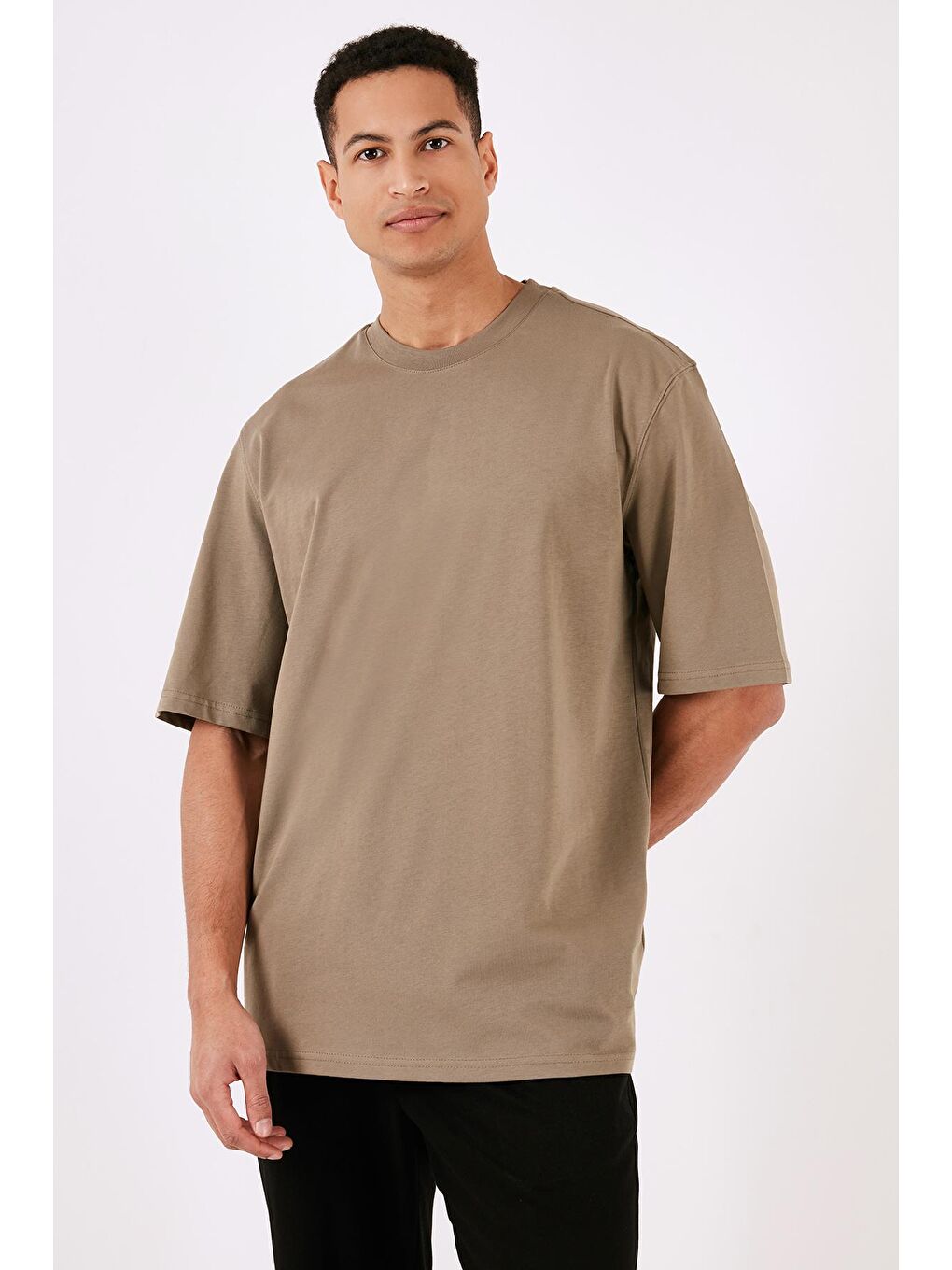 Buratti Kahverengi Pamuklu Oversize Bisiklet Yaka Basic T Shirt 5902365 - 3