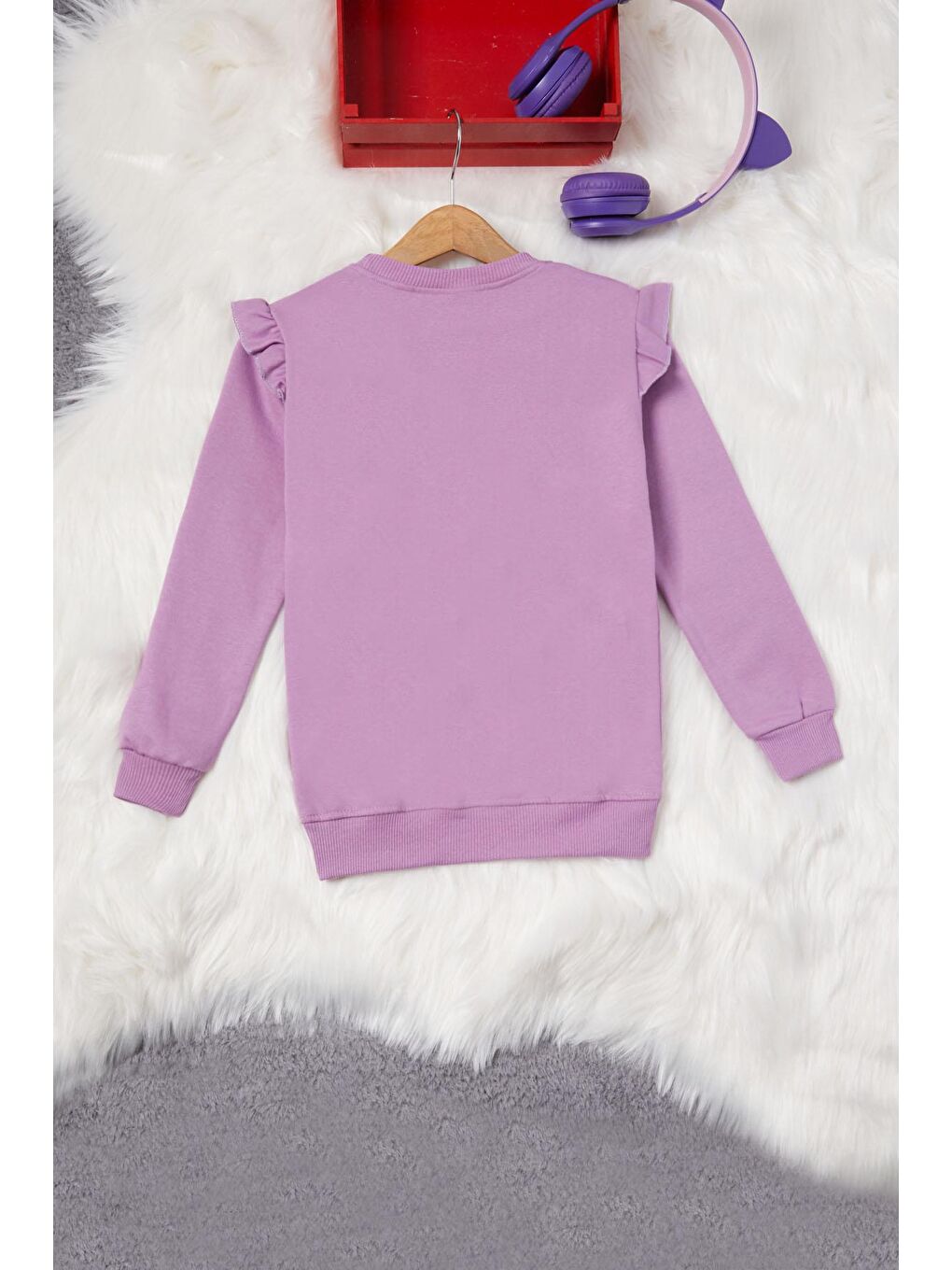 Pembe Life Kids Club Lila Ayıcıklı Kolları Volanlı Kız Çocuk Şardonlu Sweatshirt 16981 - 3