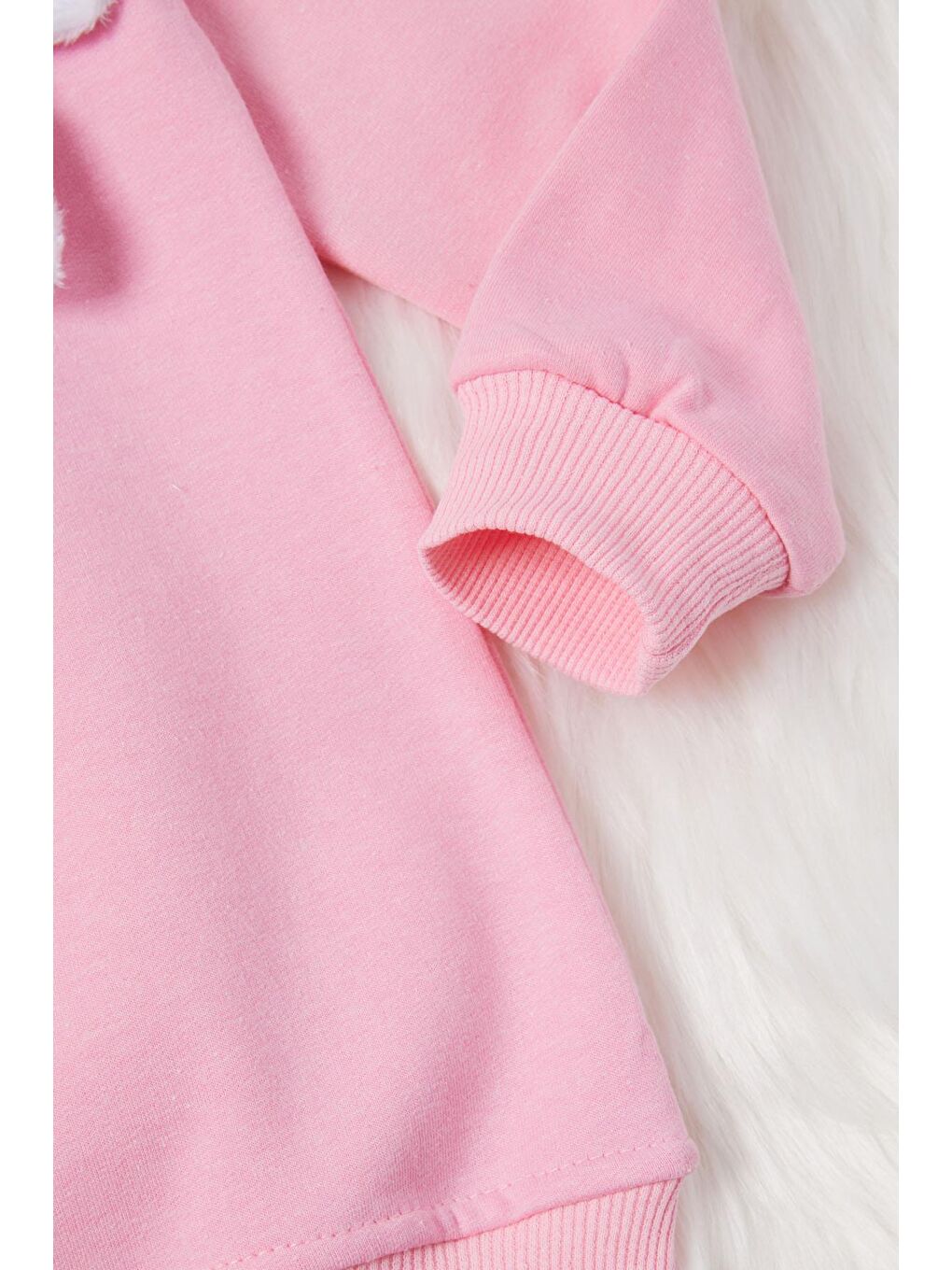 Açık Pembe Ayıcıklı Kolları Volanlı Kız Çocuk Şardonlu Sweatshirt 16985-2