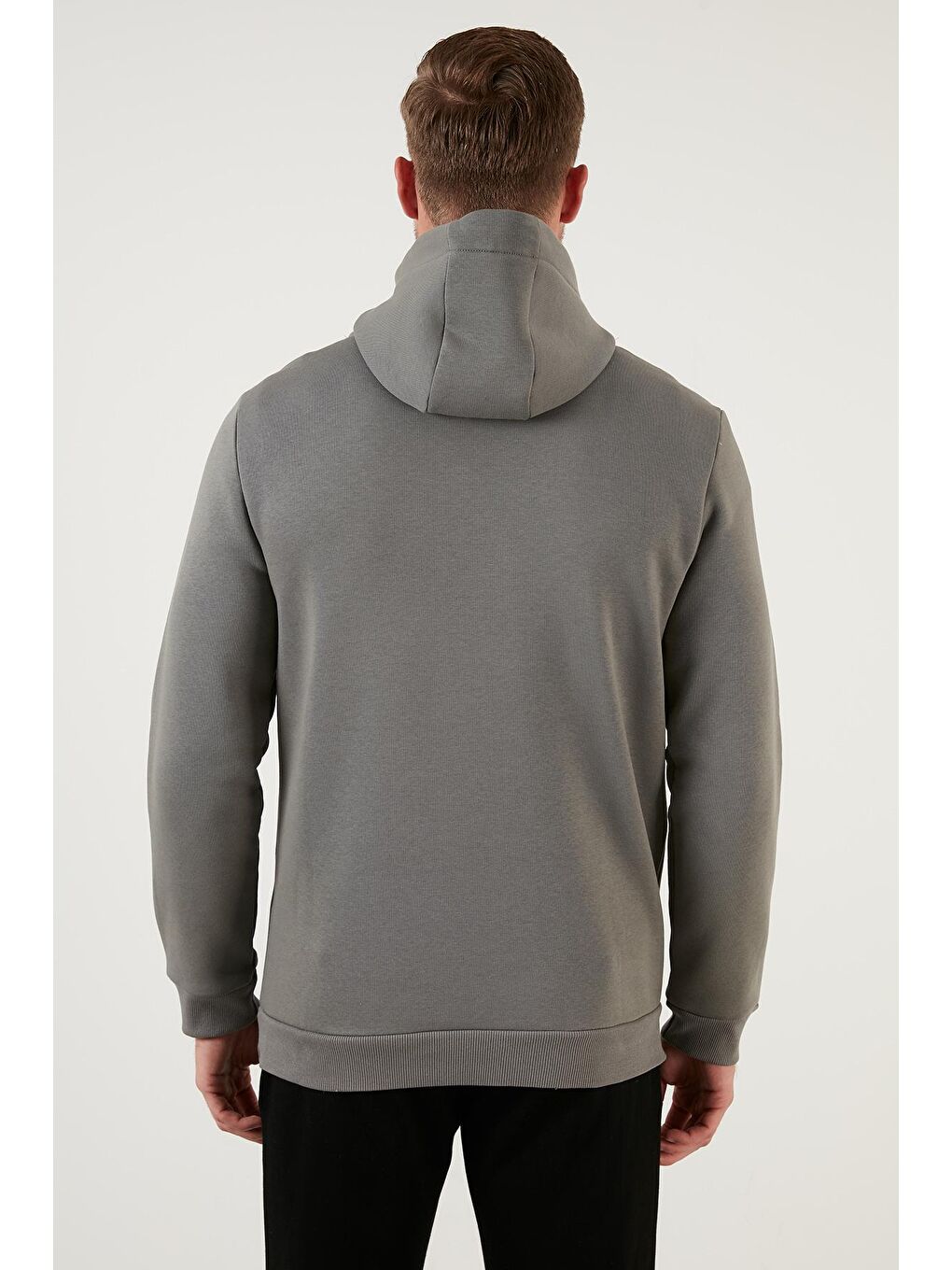 Antrasit Pamuklu İçi Tüylü Yumuşak Şardonlu Kapüşonlu Erkek Sweat 59052651-4