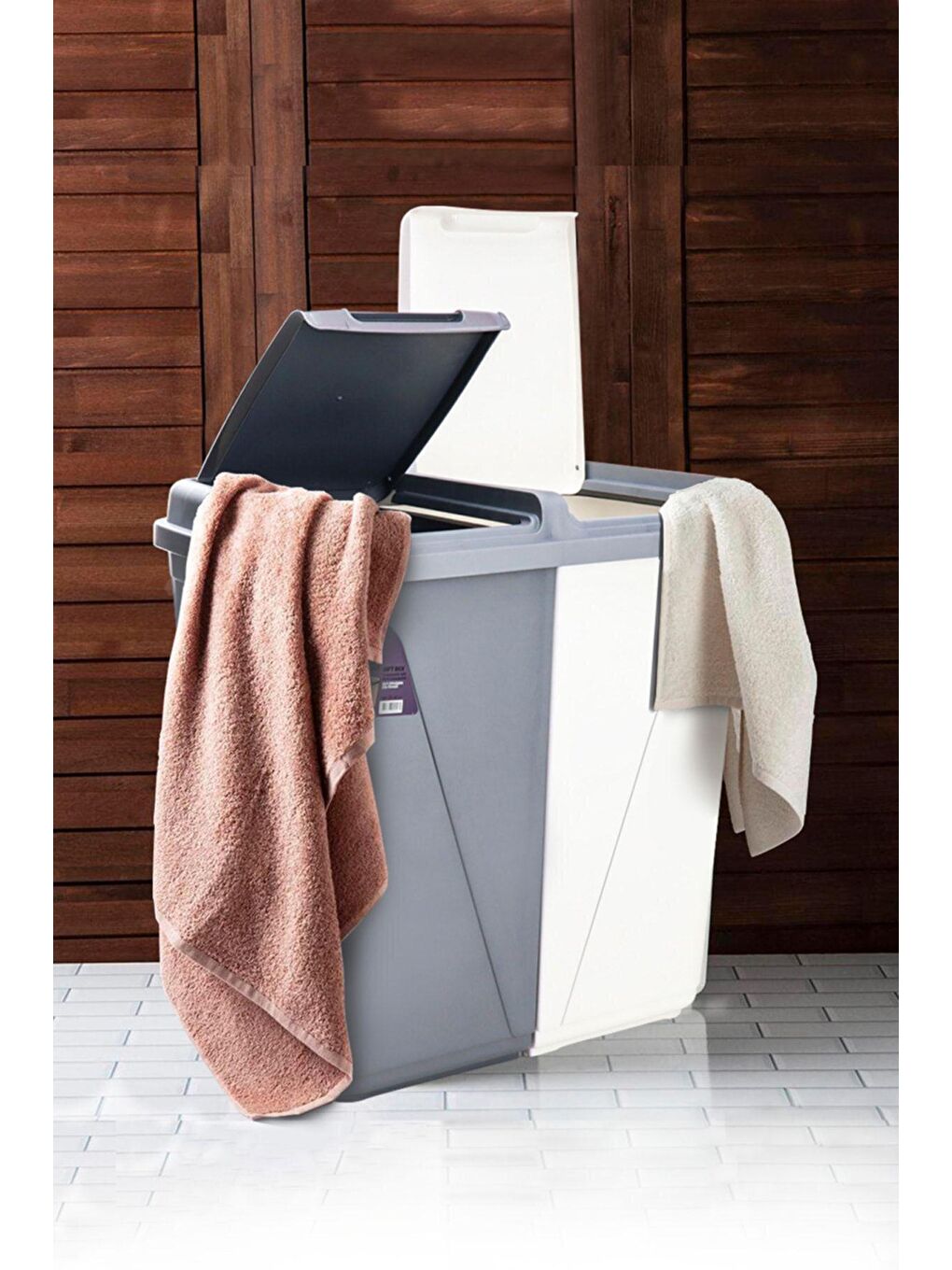 Melly Duo İki Bölmeli Kirli Çamaşır Sepeti - Banyo Çamaşır Sepeti Renkliler & Beyazlar 30 Lt+30 Lt