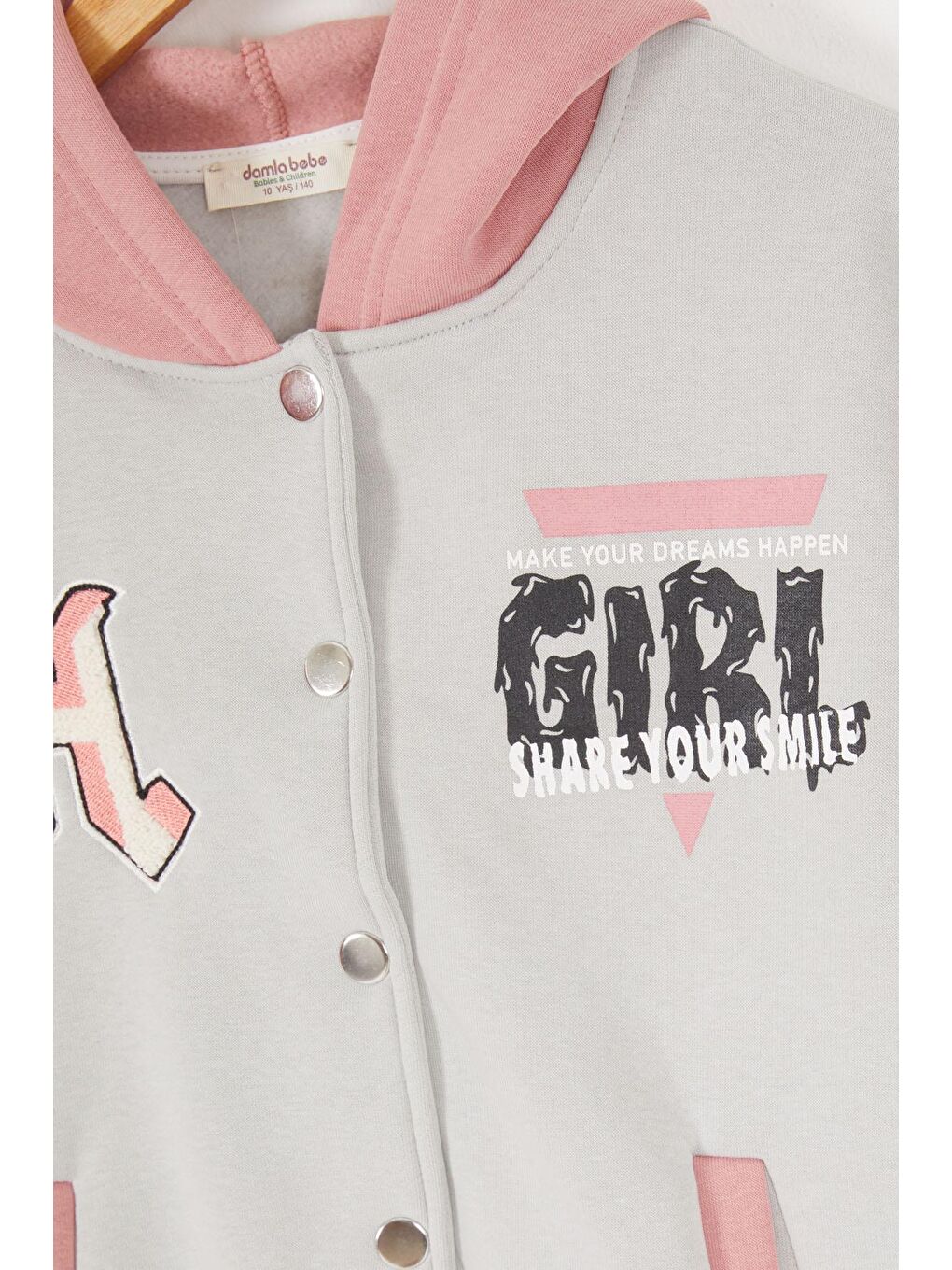 Gri Girl Yazı Baskılı Kapüşonlu Şardonlu Kolej Eşofman Takım 17070-2